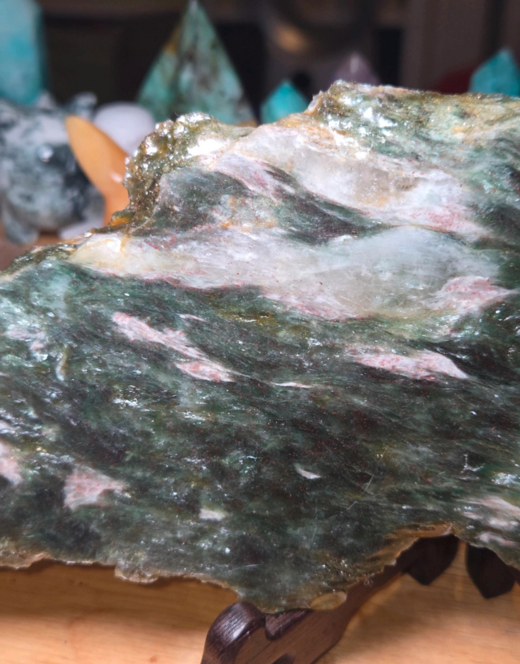 Sale - Green Mica crystal  slice with stand 50% off when checkout