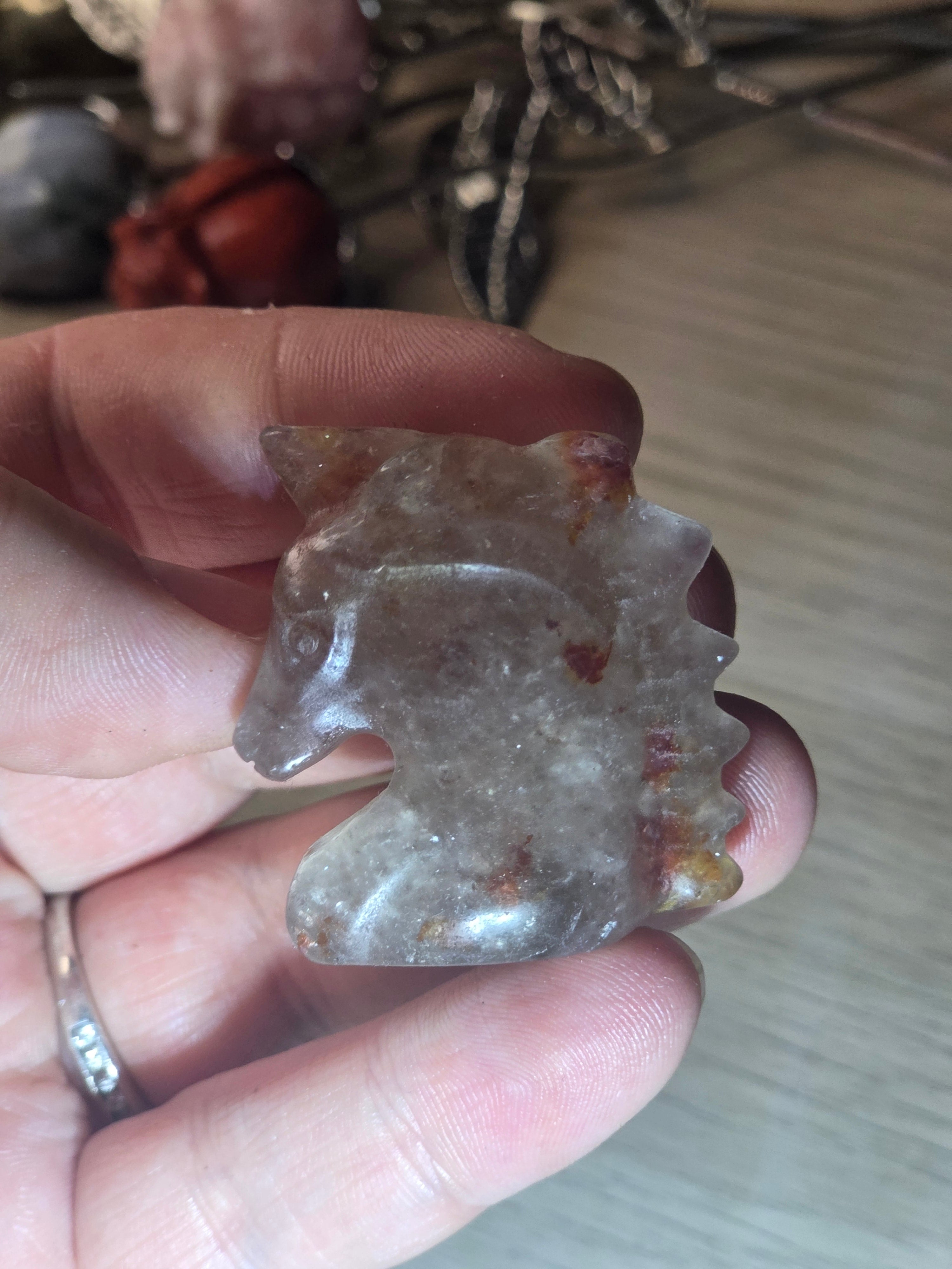 Fire quartz crystal horse head carving