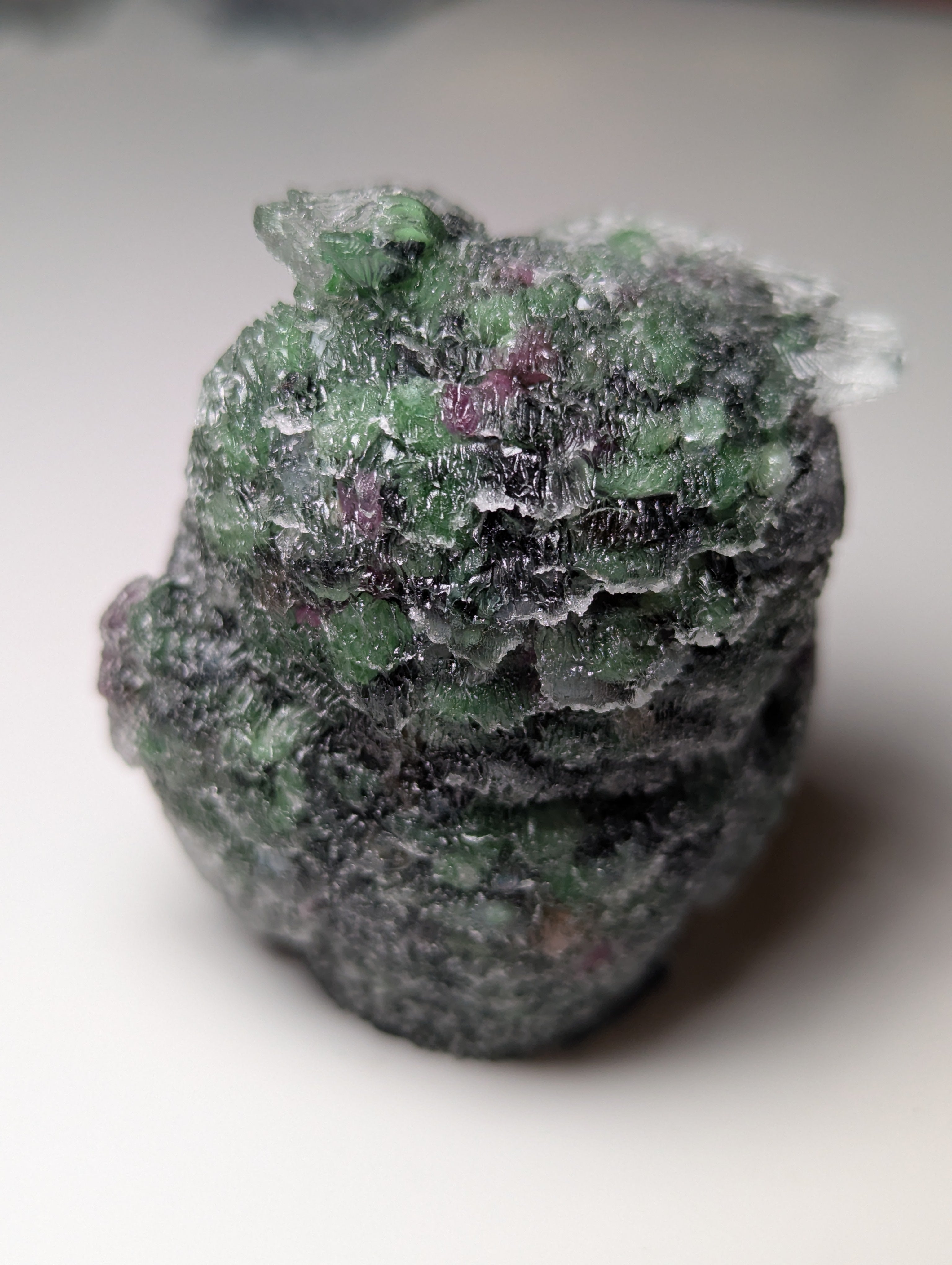 Ruby in zoisite crystal chip resin owl