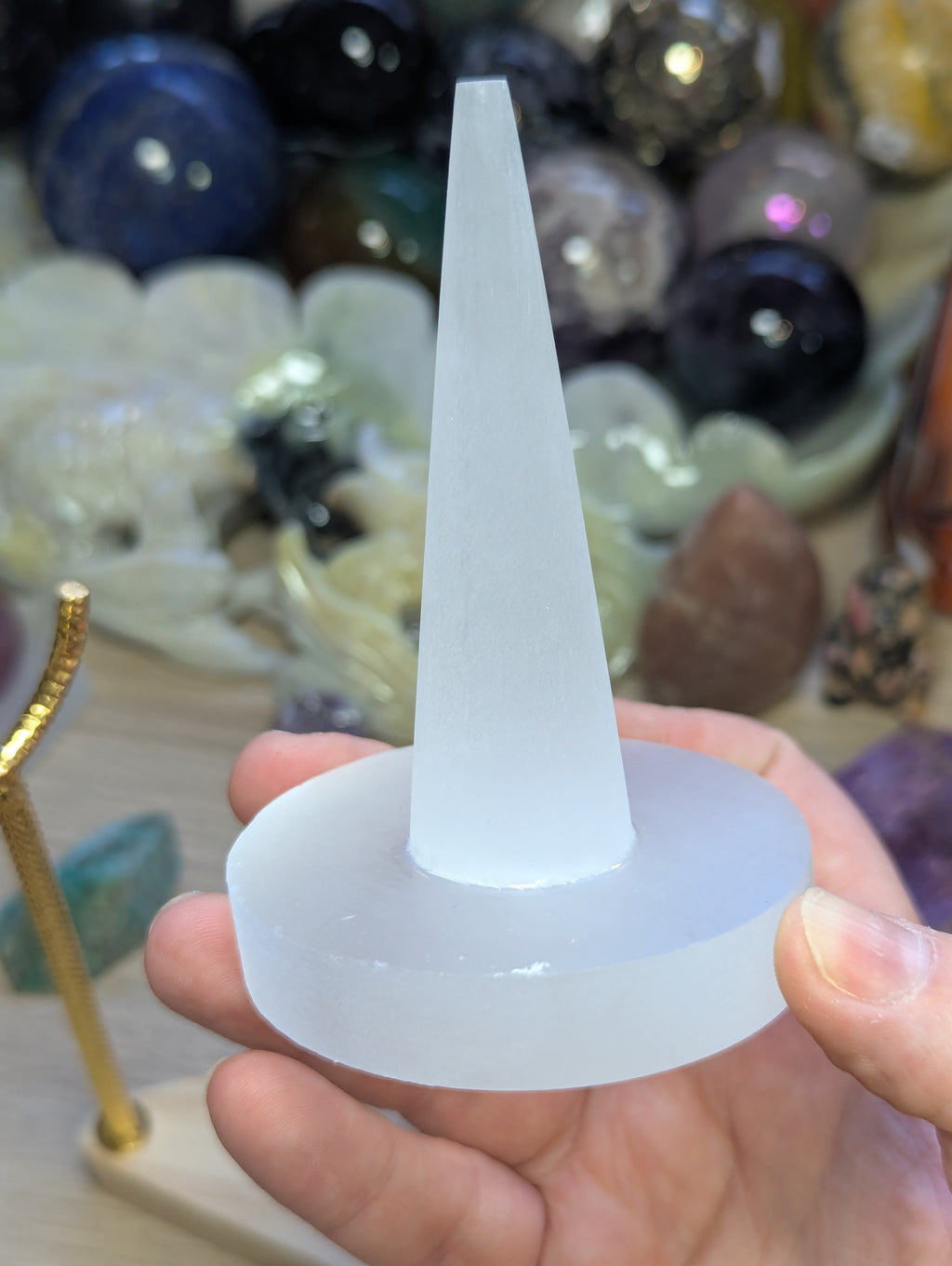 Selenite crystal ring stand