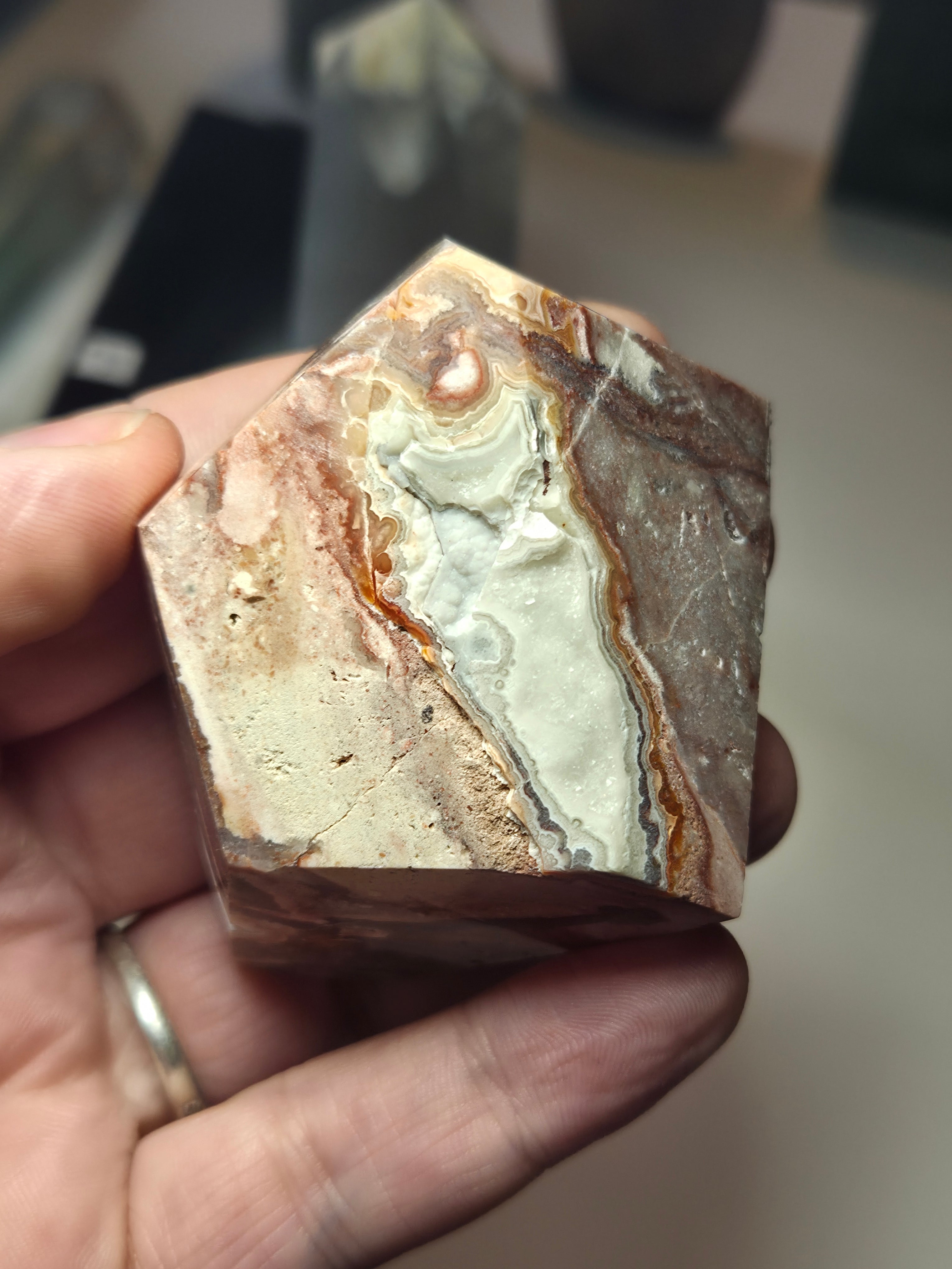 Crazy lace agate crystal freeform with imperfections