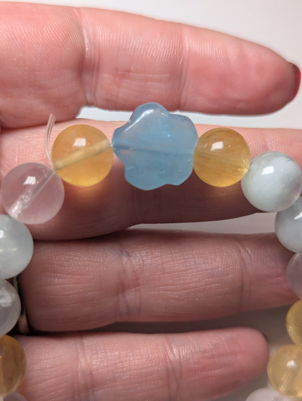 Aquamarine yellow Flourite  and clear quartz  custom bracelet