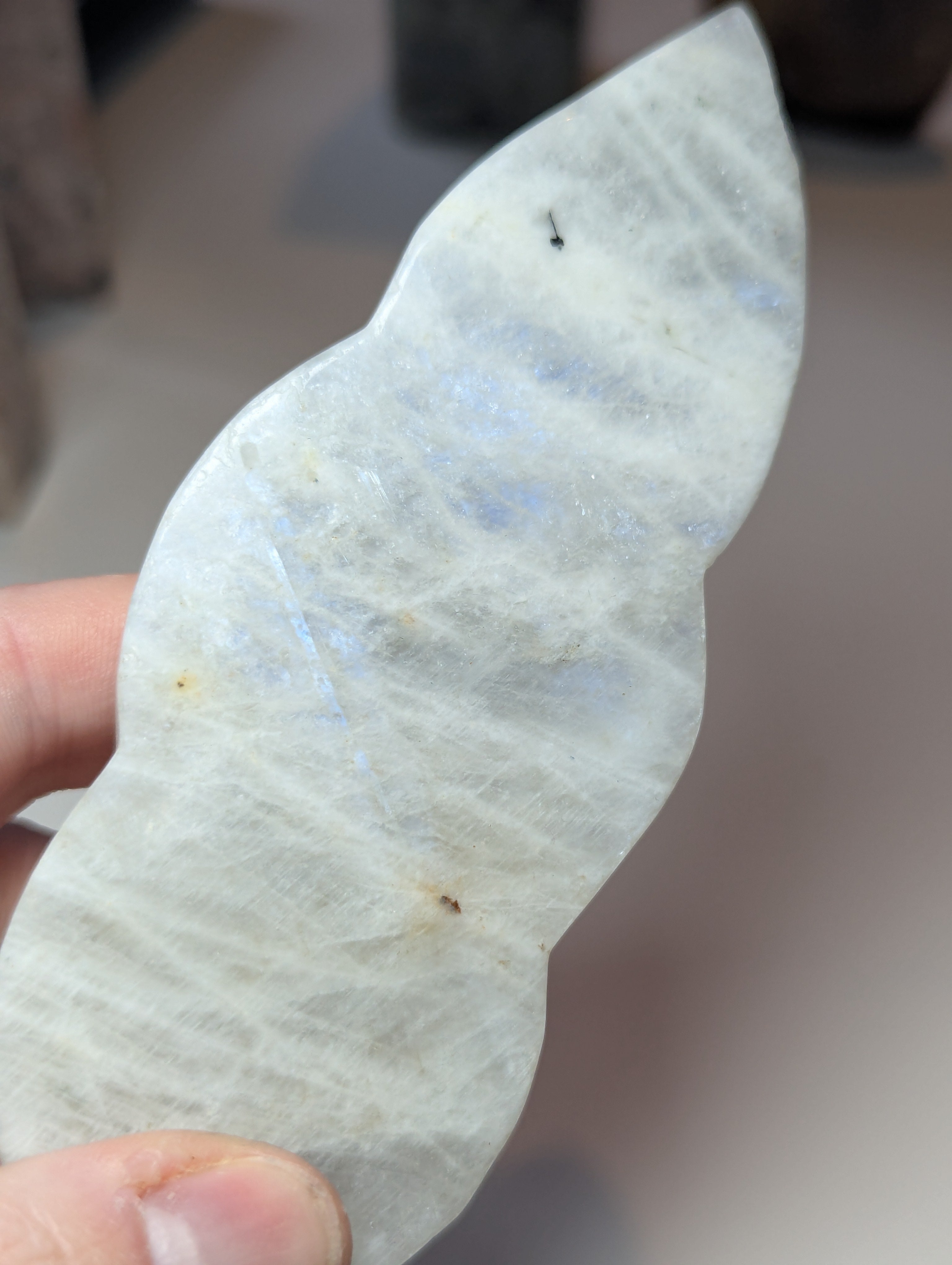 Rainbow moonstone crystal feather carving