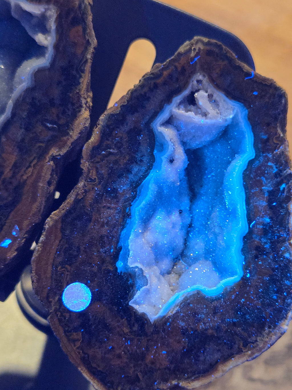 Beautiful  Mongolian polished  pair of Geodes with stands