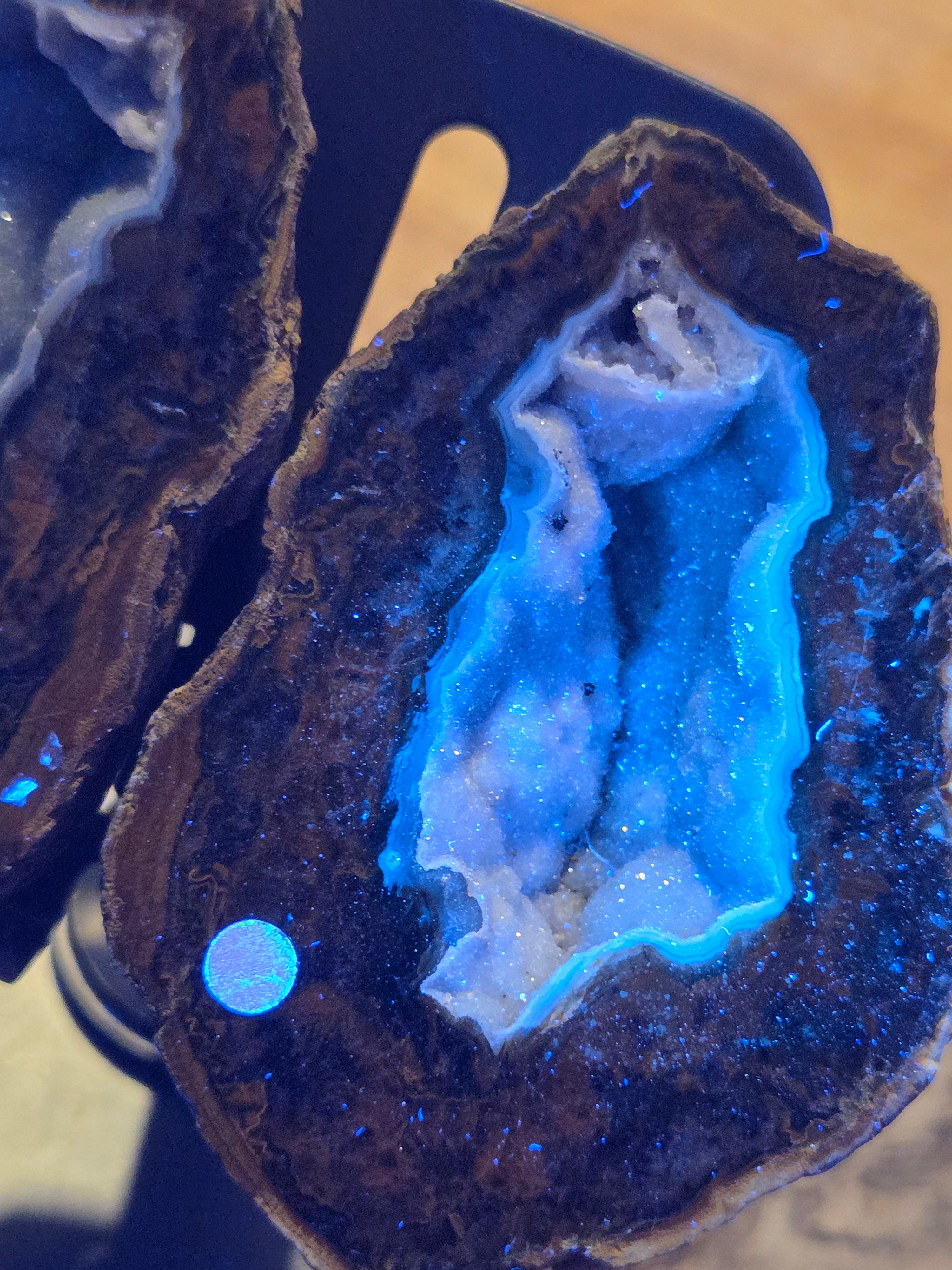 Beautiful  Mongolian polished  pair of Geodes with stands
