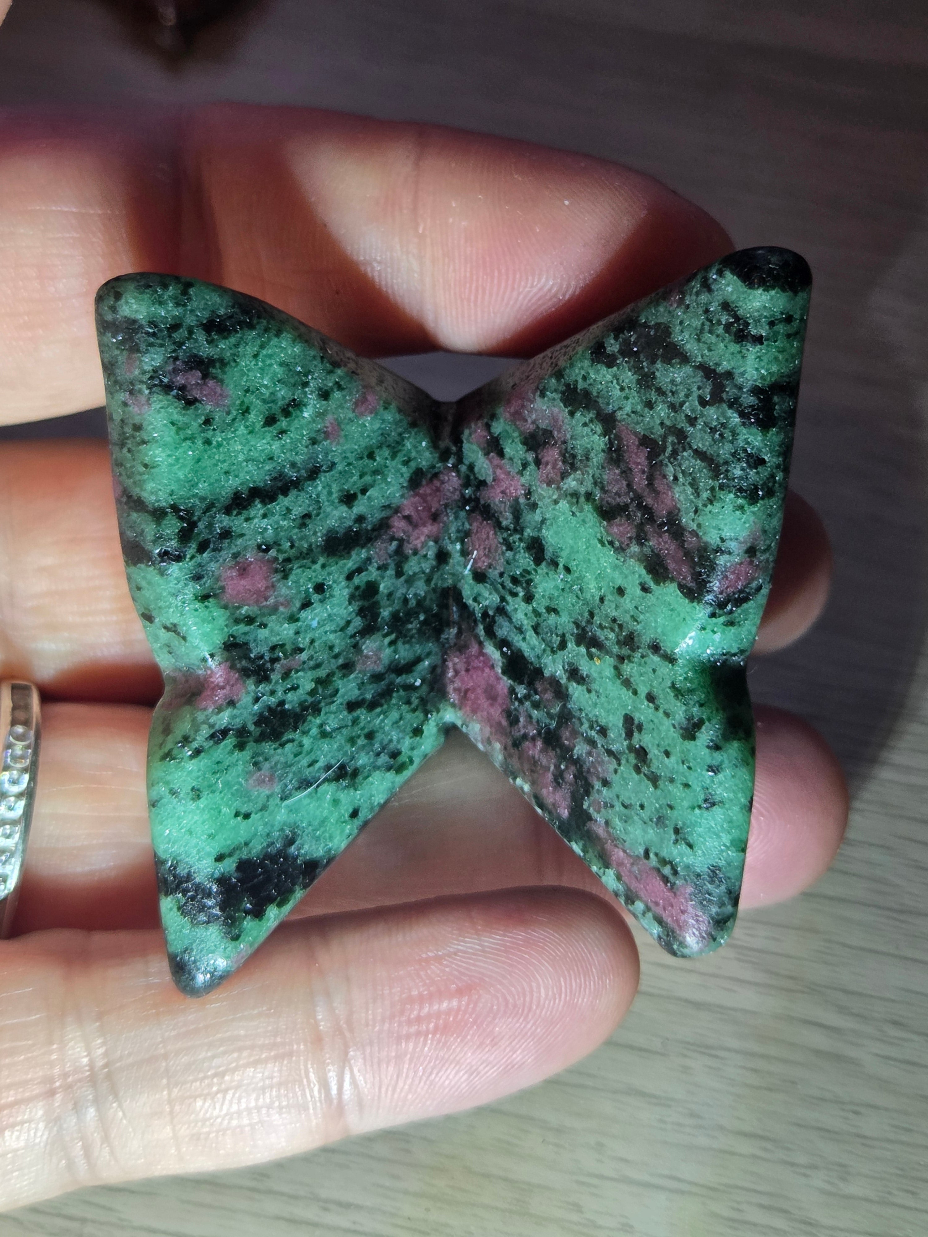 Ruby in zoisite crystal butterfly carving