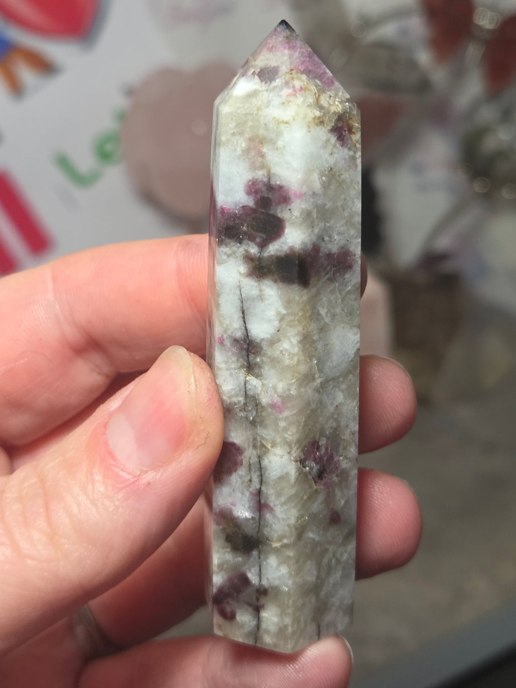 Pink Tourmaline crystal tower with smokey quartz