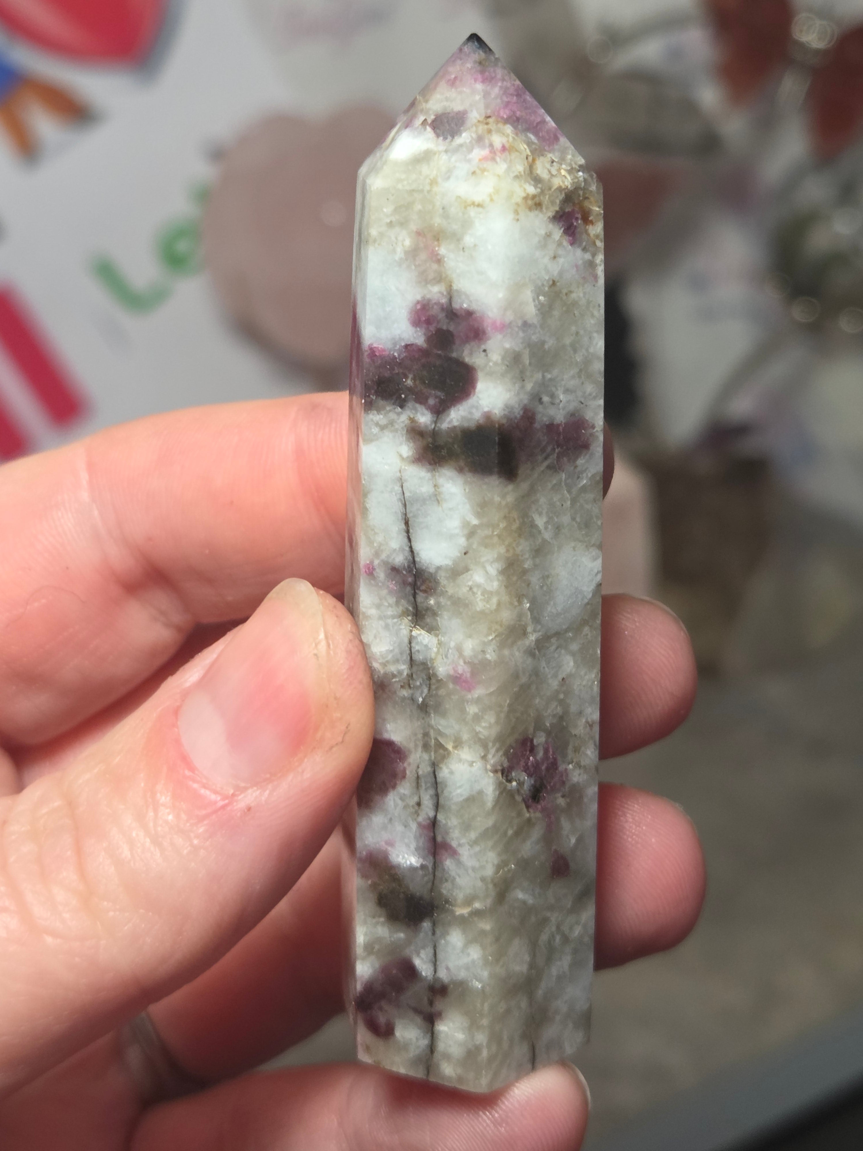 Pink Tourmaline crystal tower with smokey quartz