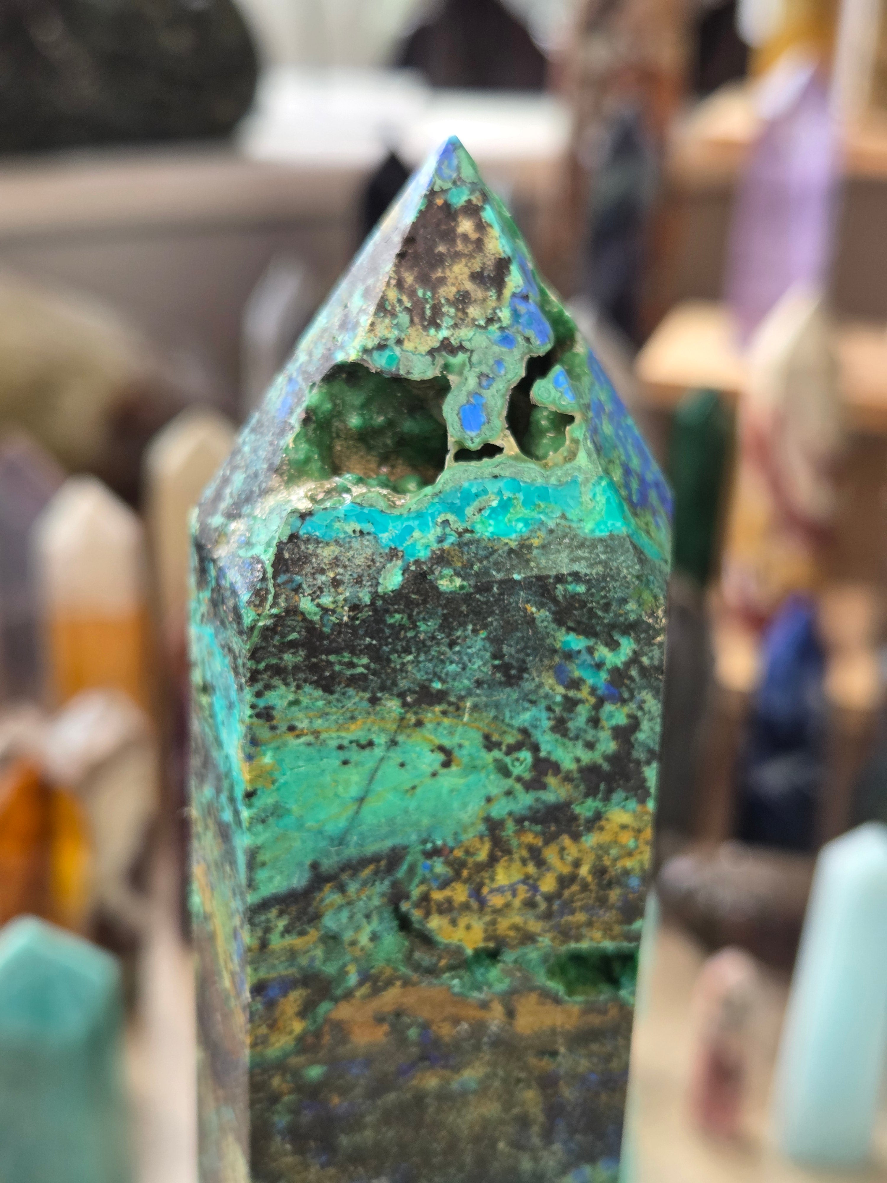 23cm Chrysocolla malicite Azerite  crystal tower