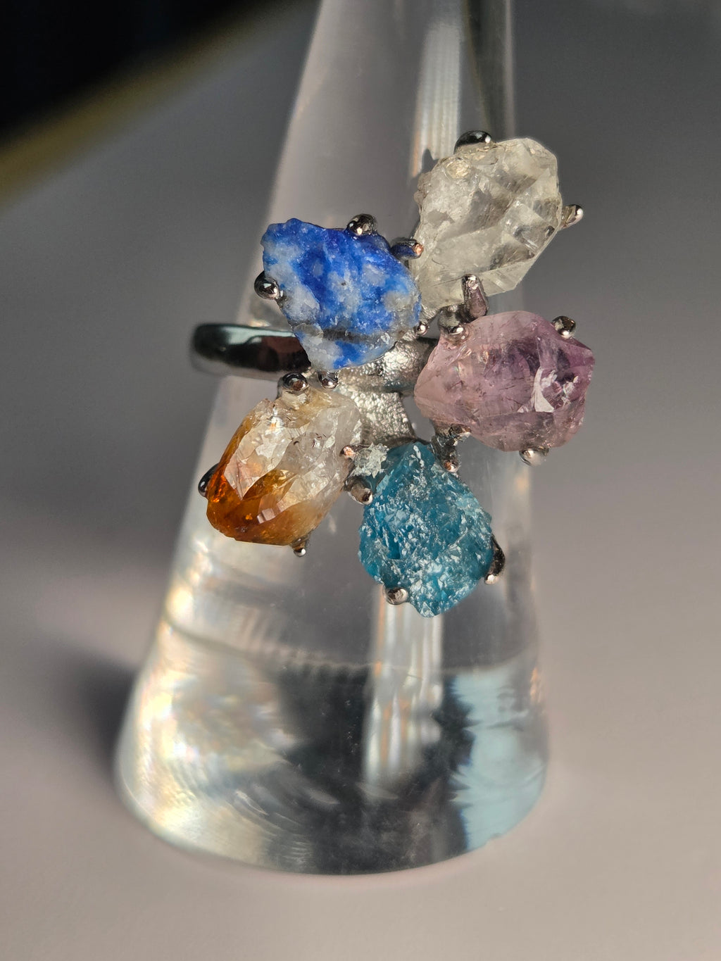 Amazing crystal specimen Adjustable ring amazonite