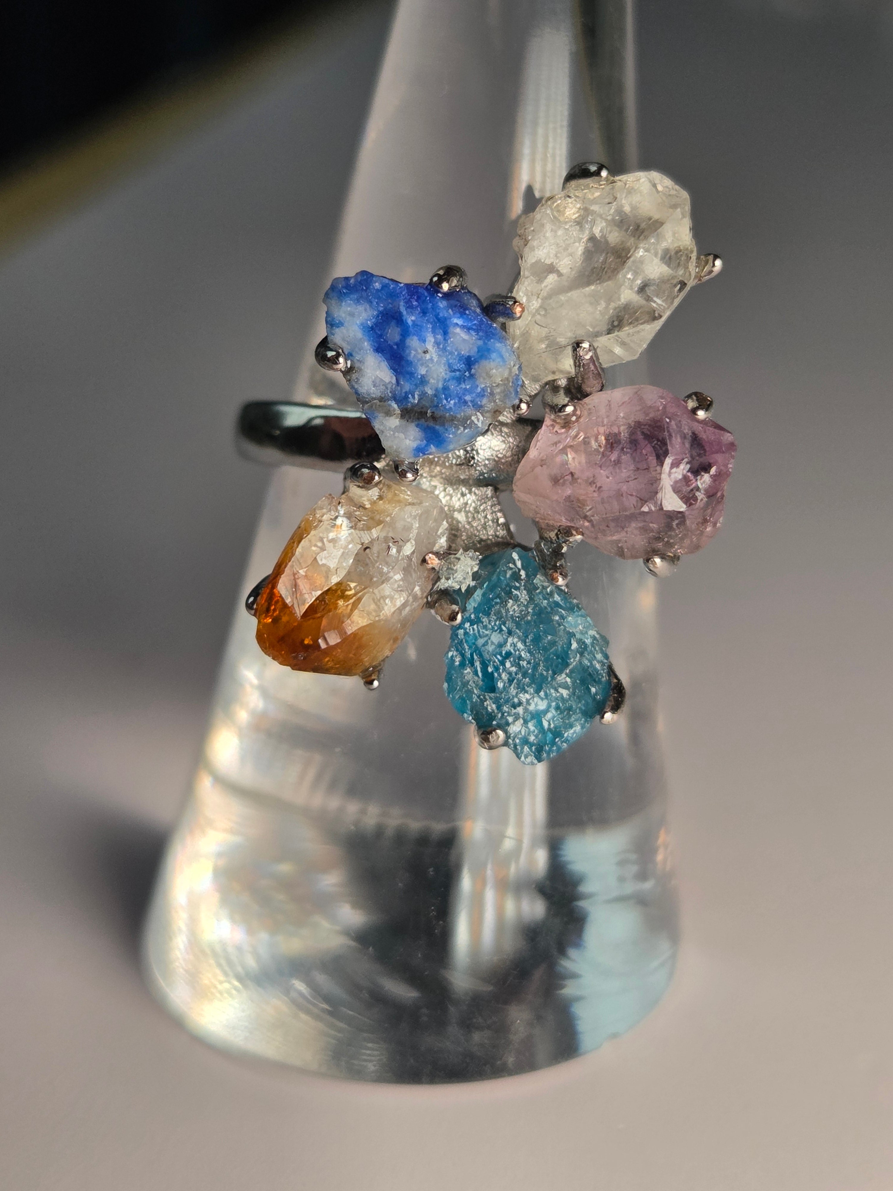 Amazing crystal specimen Adjustable ring amazonite