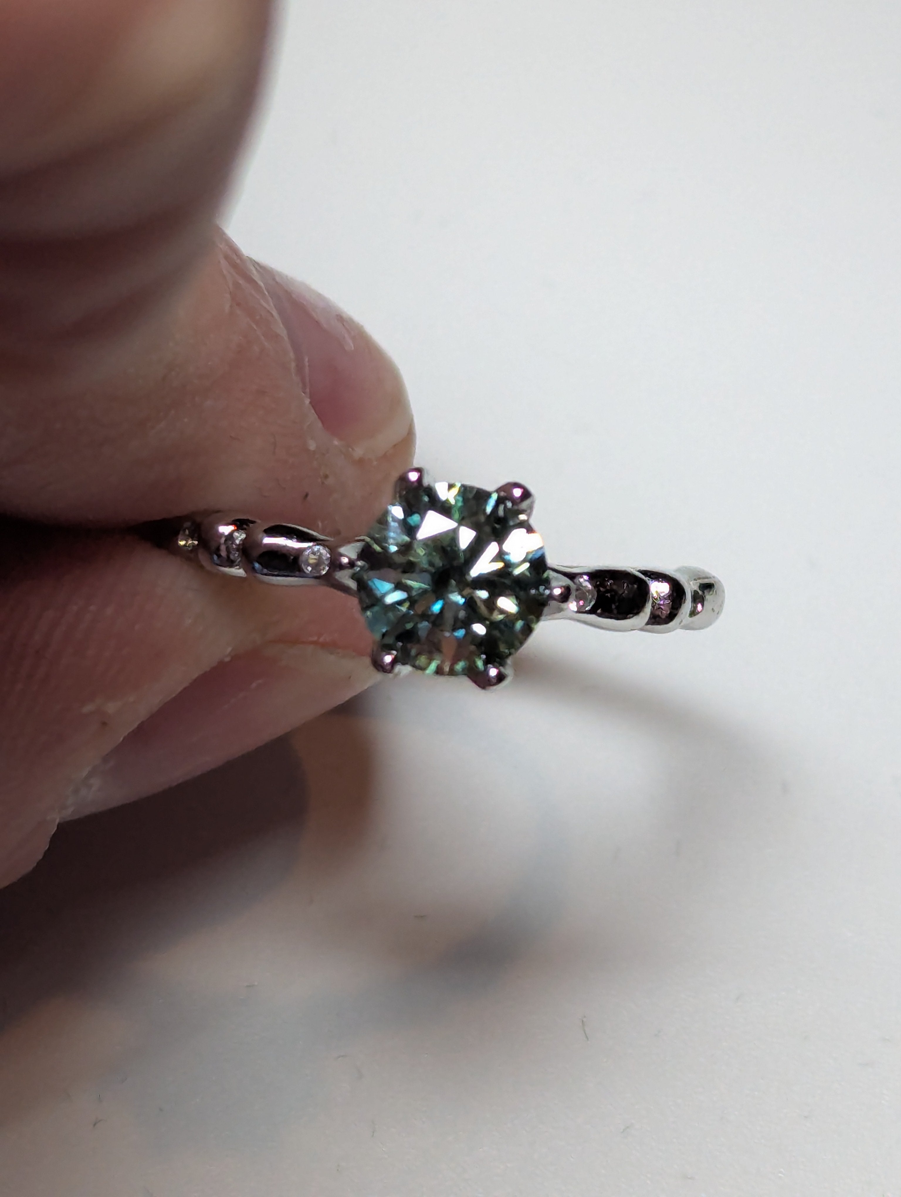Green Mossanite Adjustable diamond ring