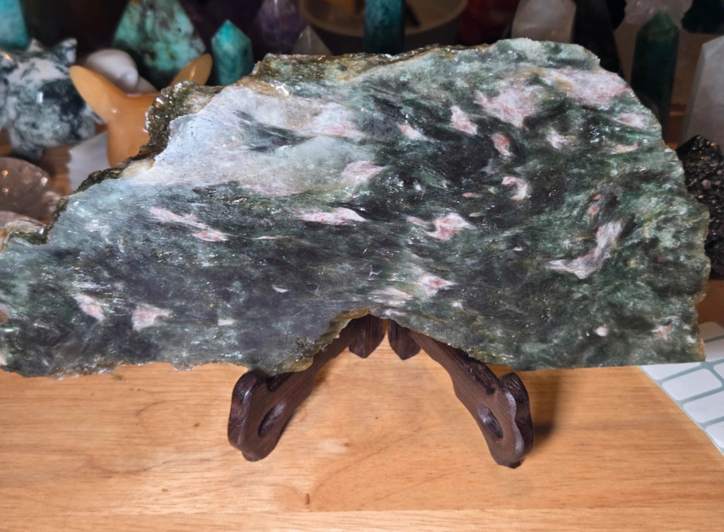 Sale - Green Mica crystal  slice with stand 50% off when checkout
