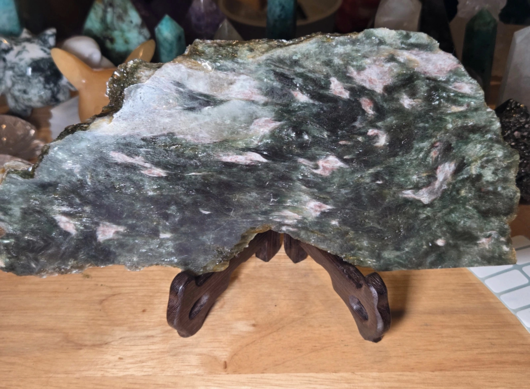 Sale - Green Mica crystal  slice with stand 50% off when checkout