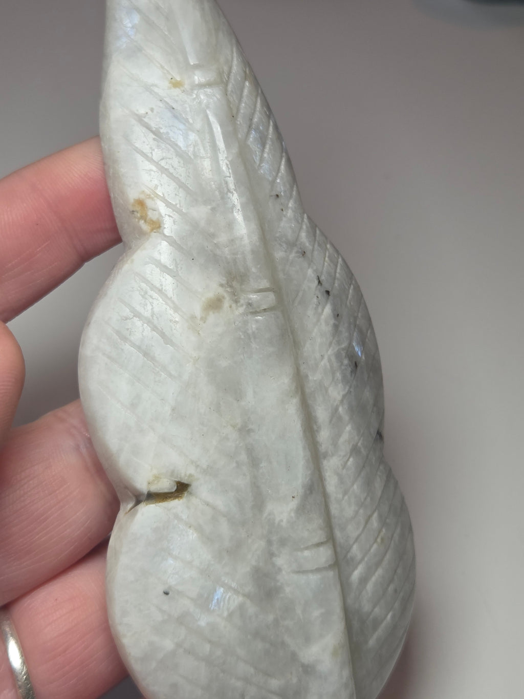 Rainbow moonstone crystal feather carving