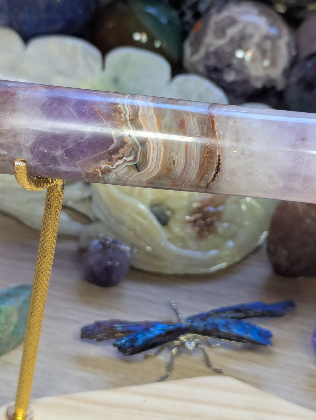 Beautiful amethyst crazy lace agate crystal bracelet stand