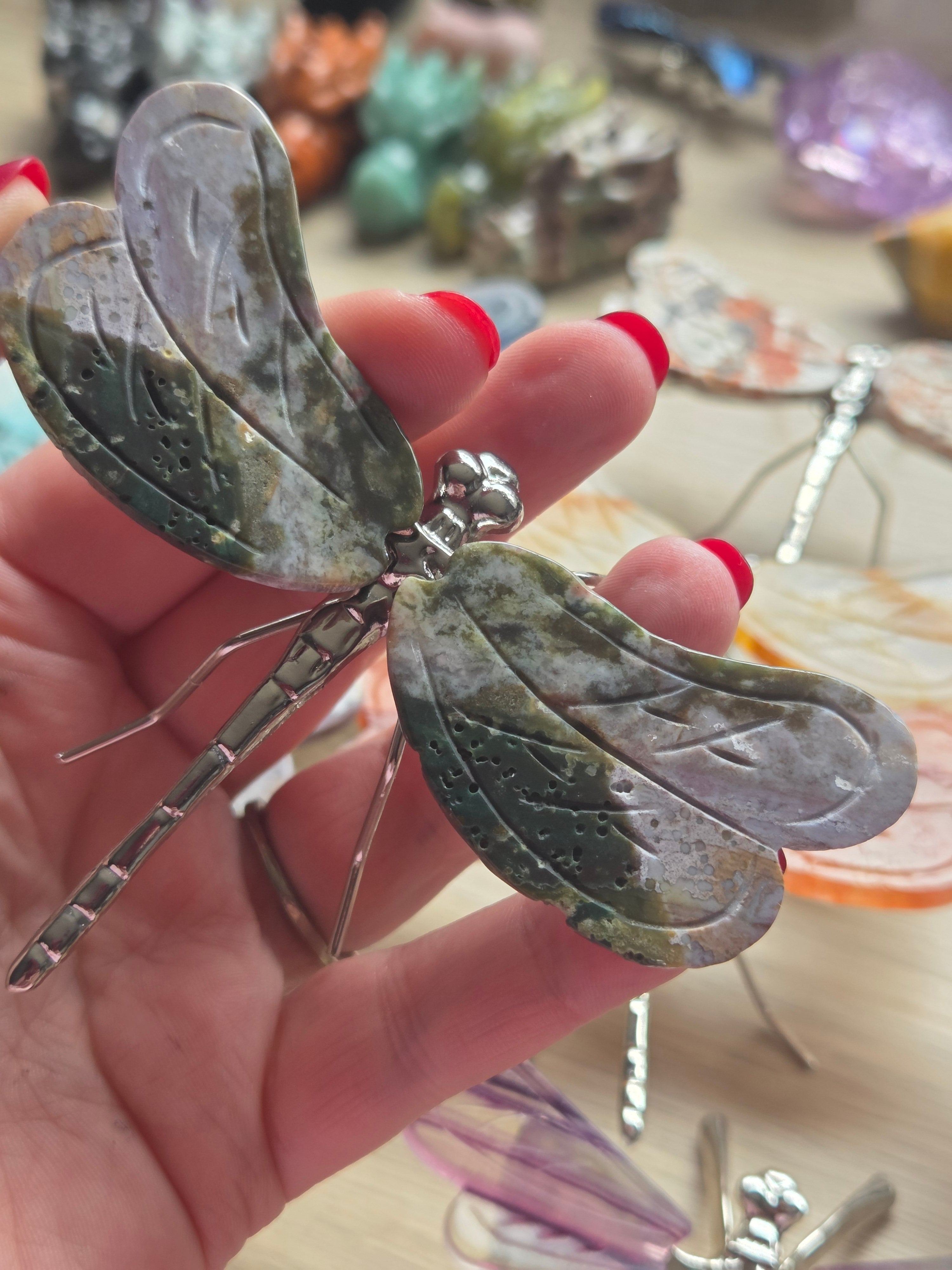 Crystal dragonfly carvings