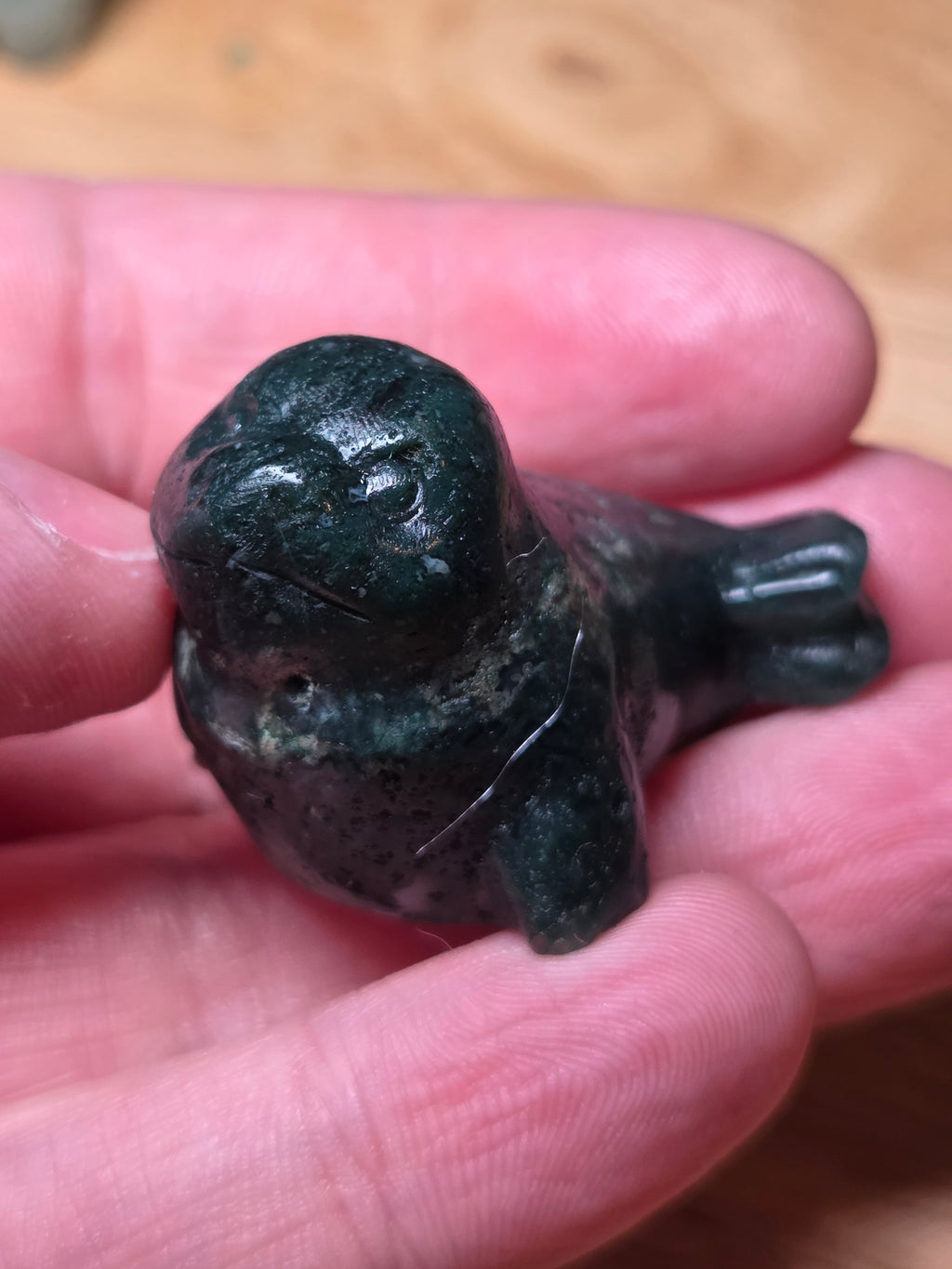 Green Moss Agate crystal Seel carving