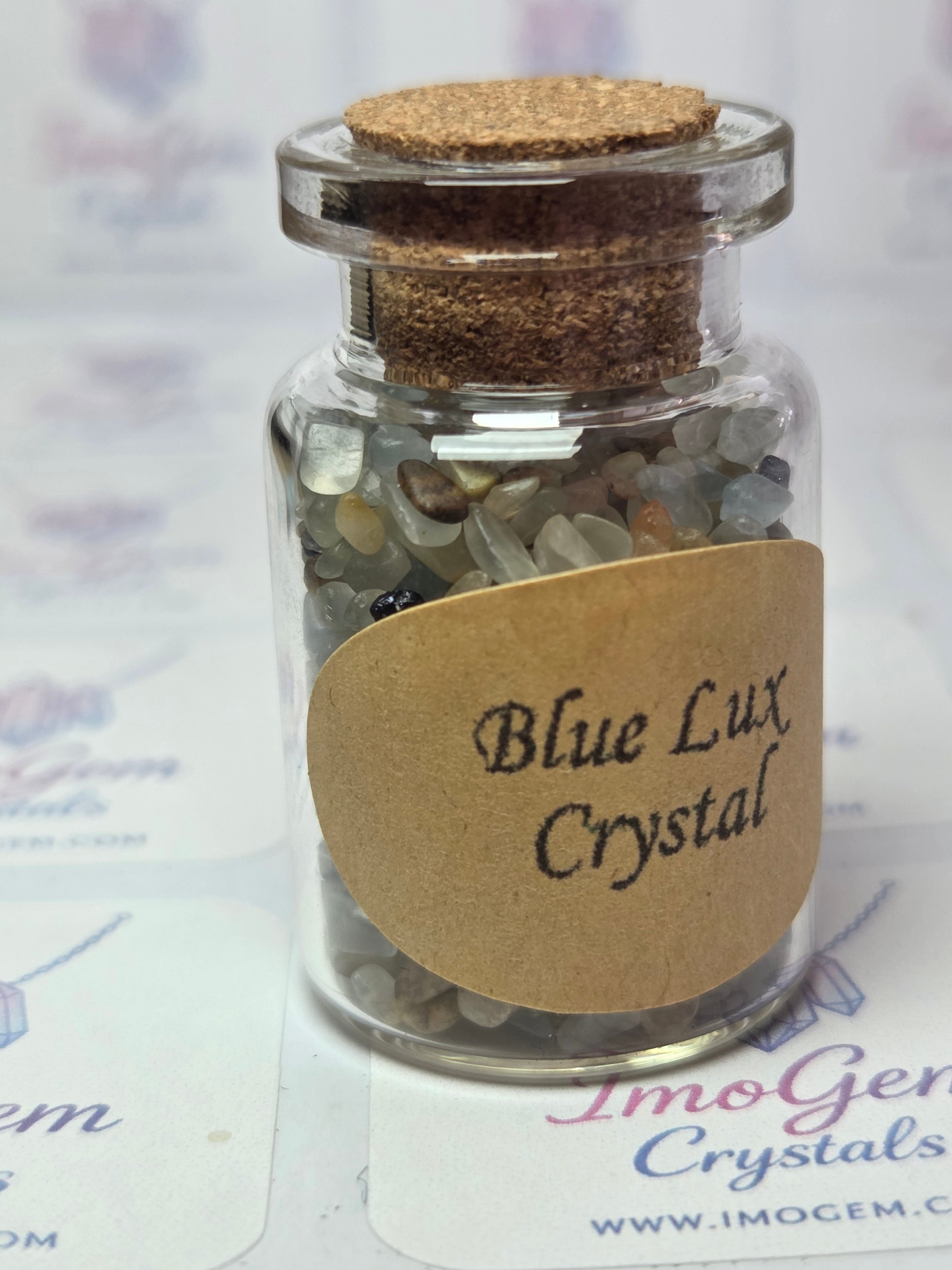 Crystal chips in glass jar