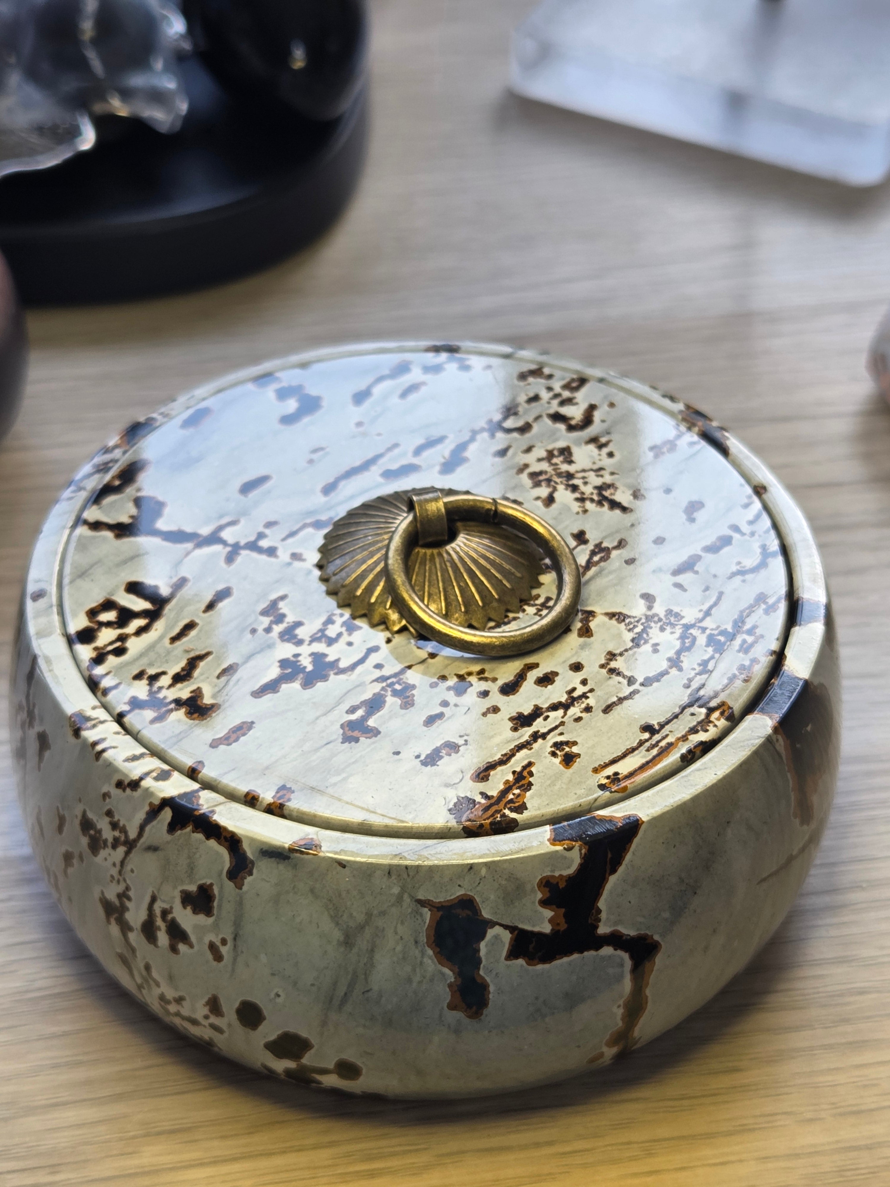 Picture Jasper crystal trinket dish with lid