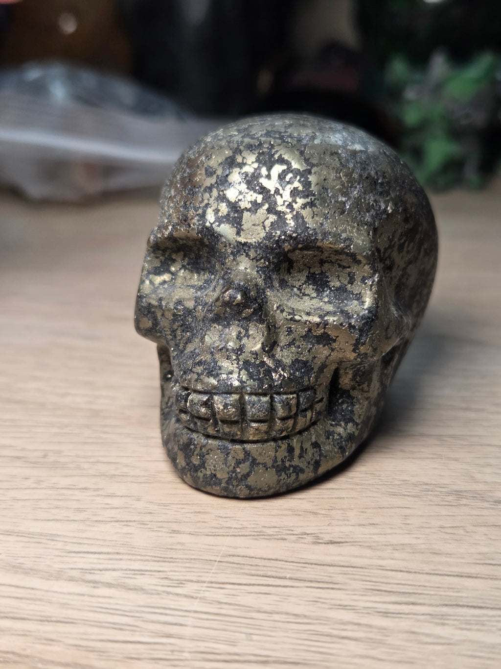 Pyrite crystal skull carving