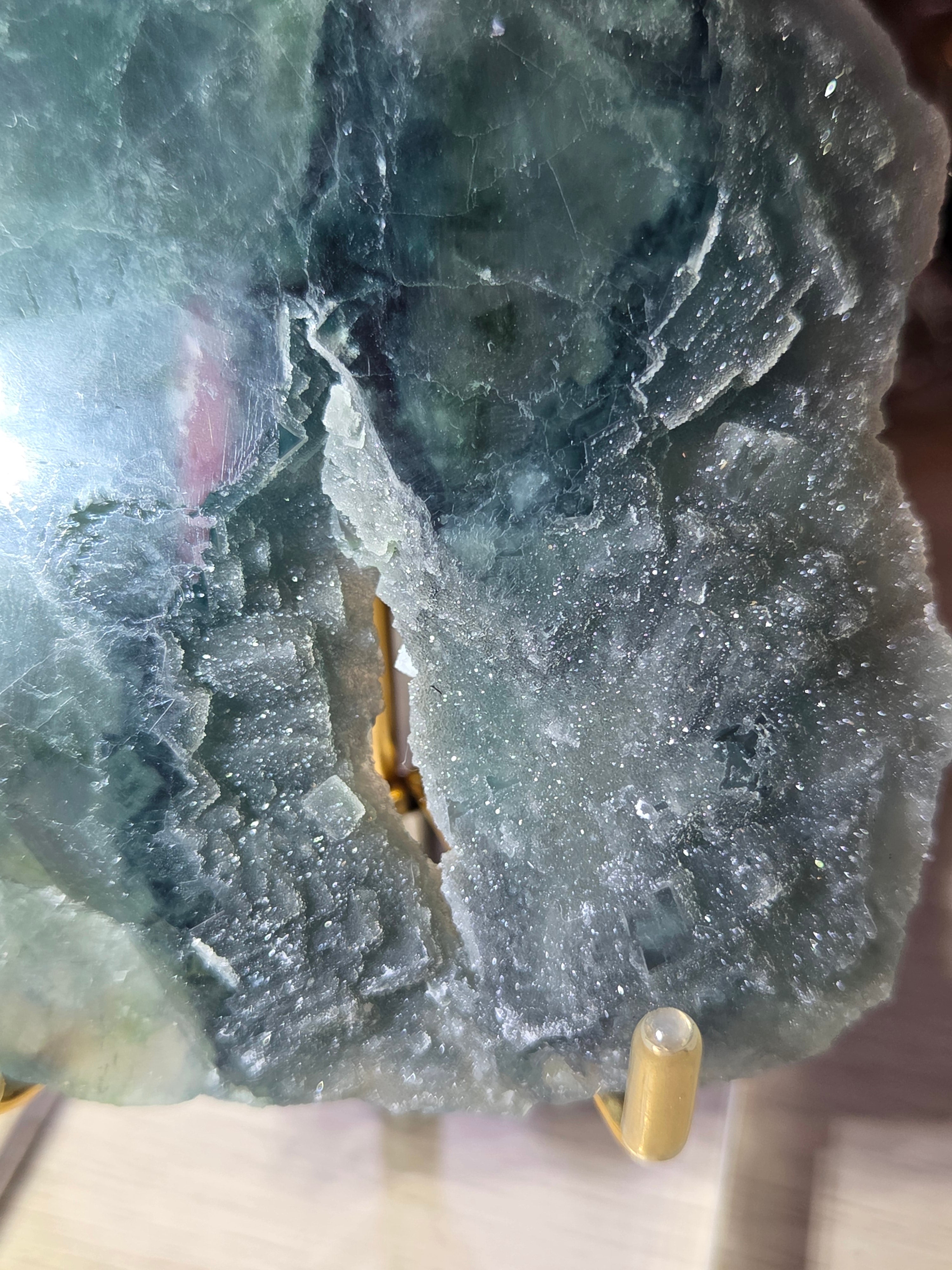 Blue flourite crystal slice with stand red UV reactive and sugar duzy