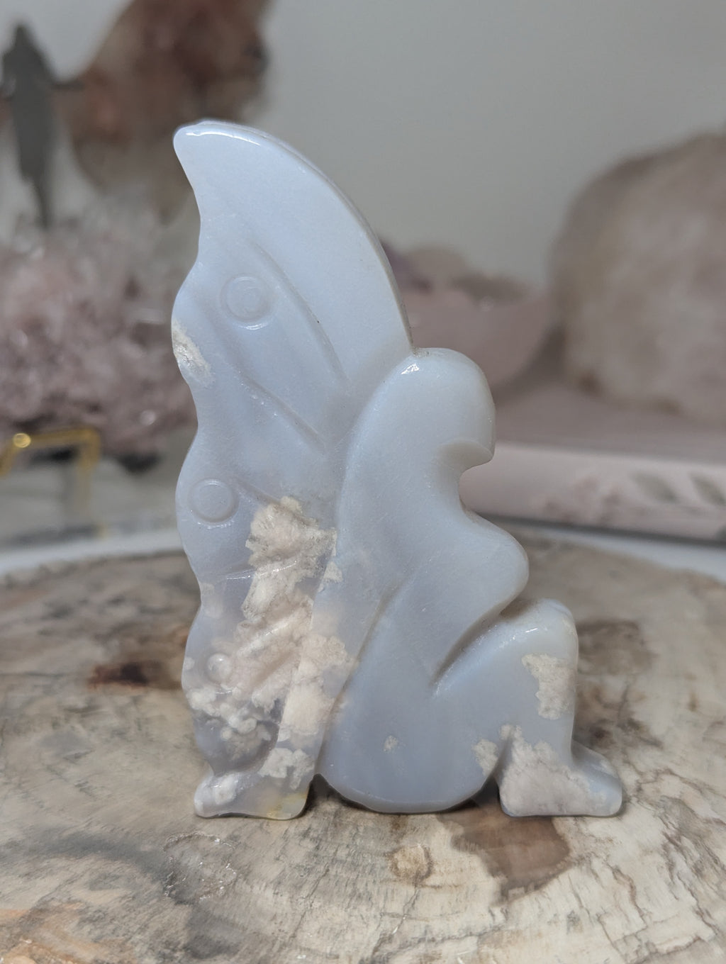 Blue flower agate crystal fairy carving