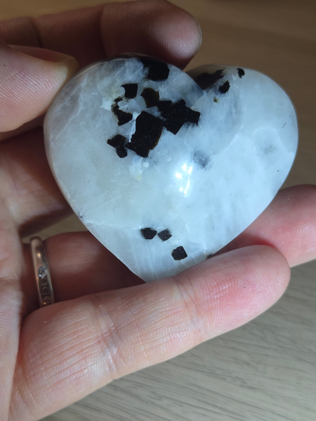 Rainbow moonstone crystal heart carving