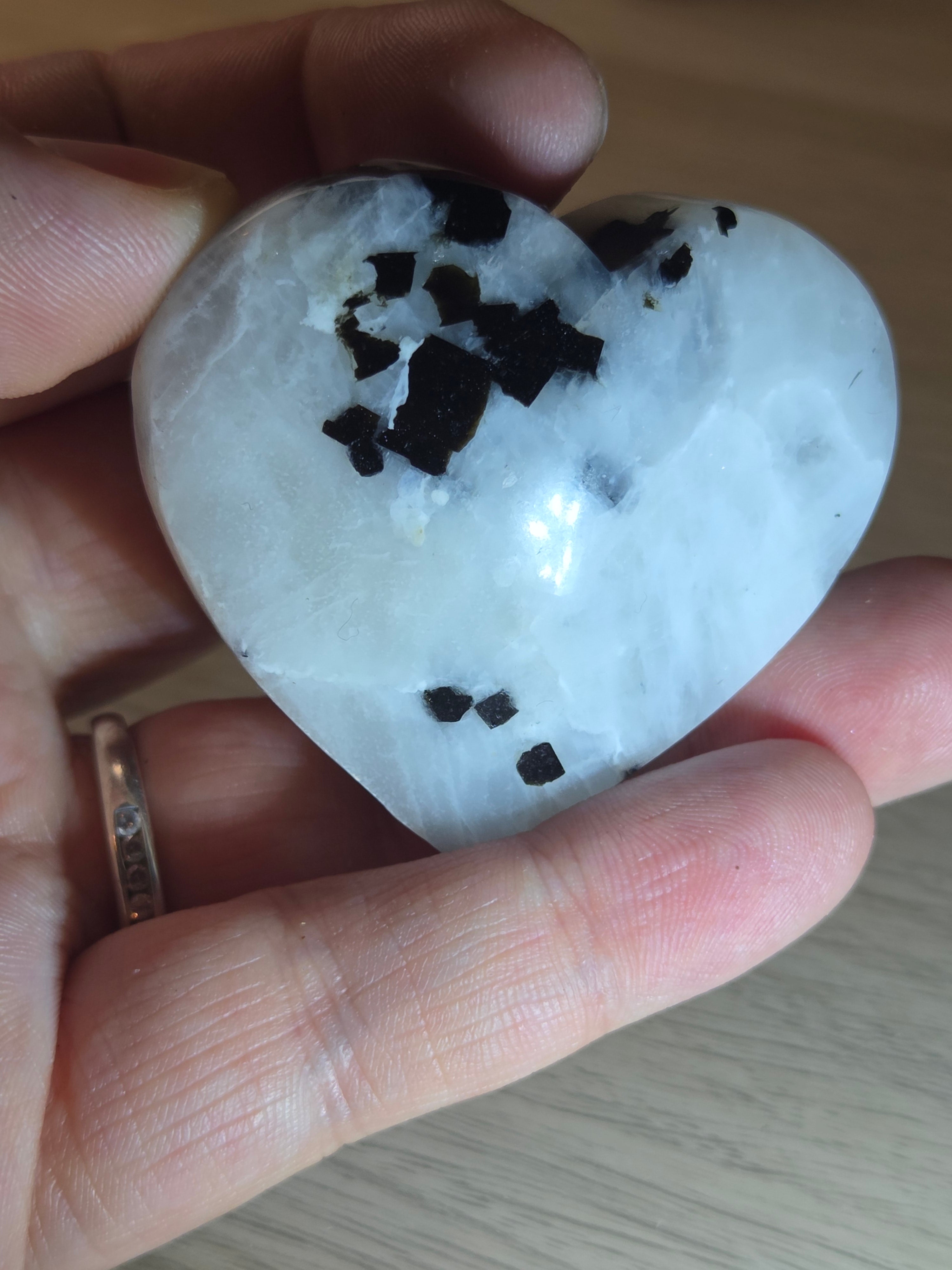 Rainbow moonstone crystal heart carving