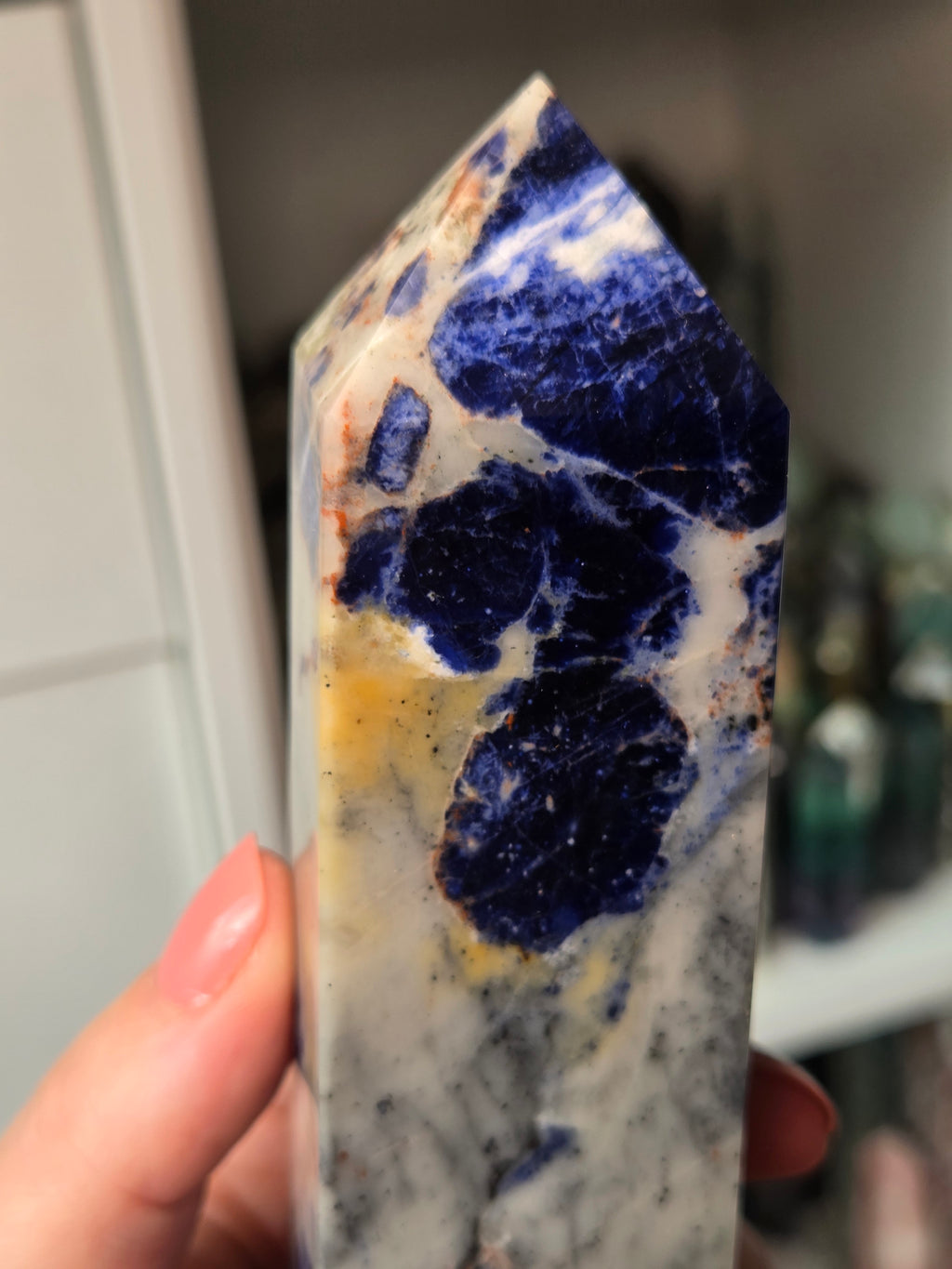 Large beautiful sodalite crystal tower