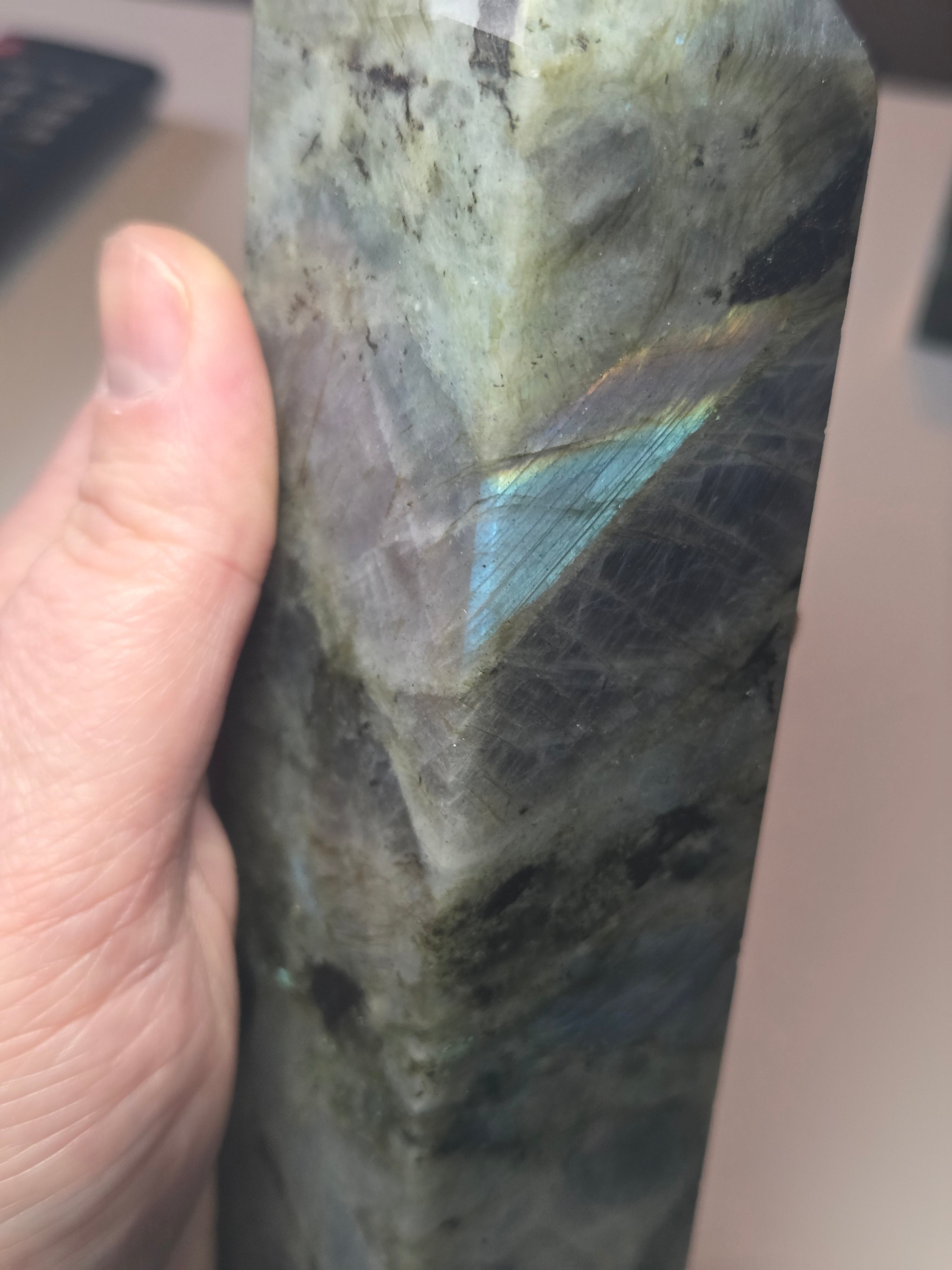 Labradorite crystal tower carving