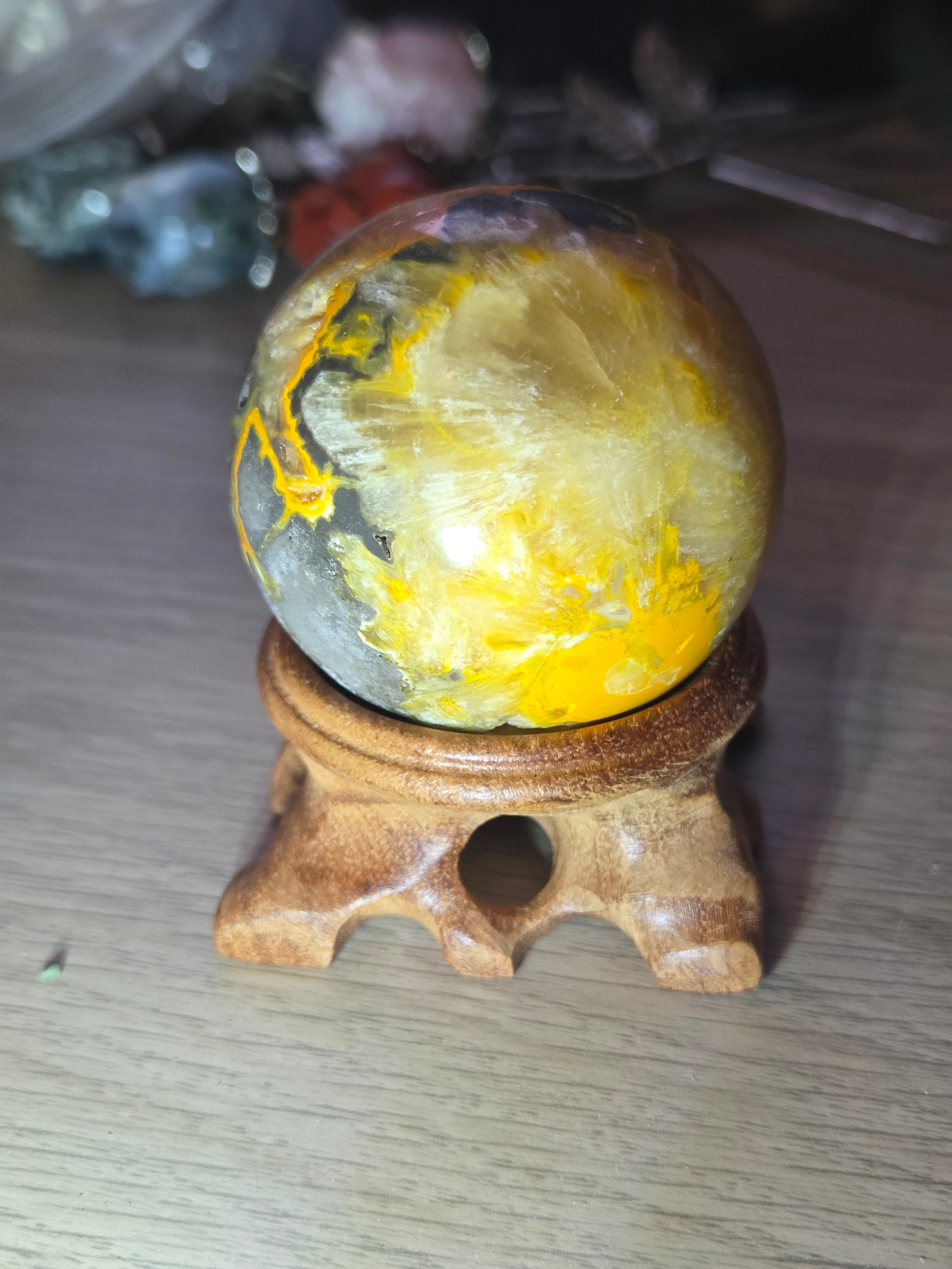 Bumblebee jasper crystal sphere with stand