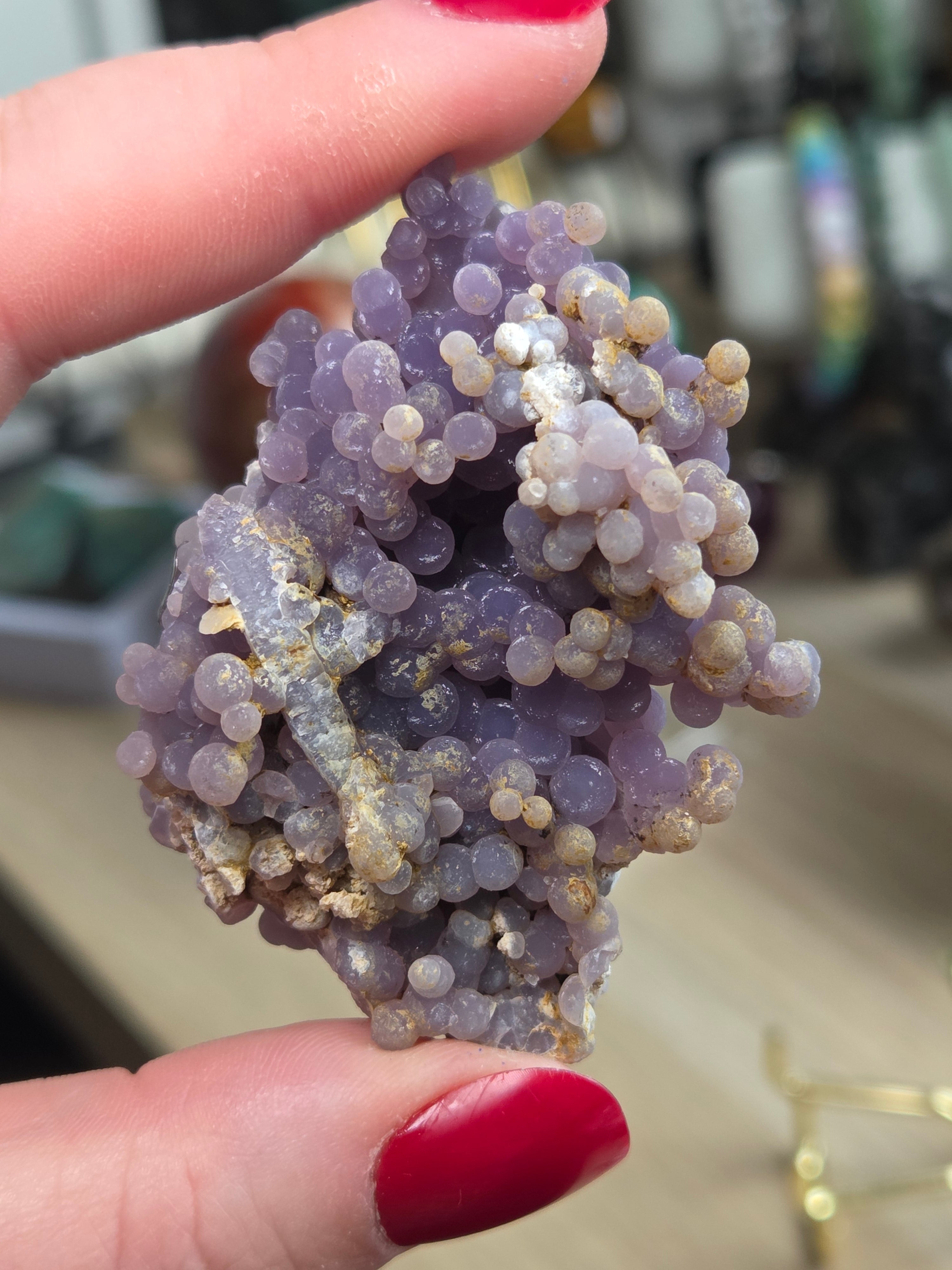 Beautiful rare grape agate specimen with  case
