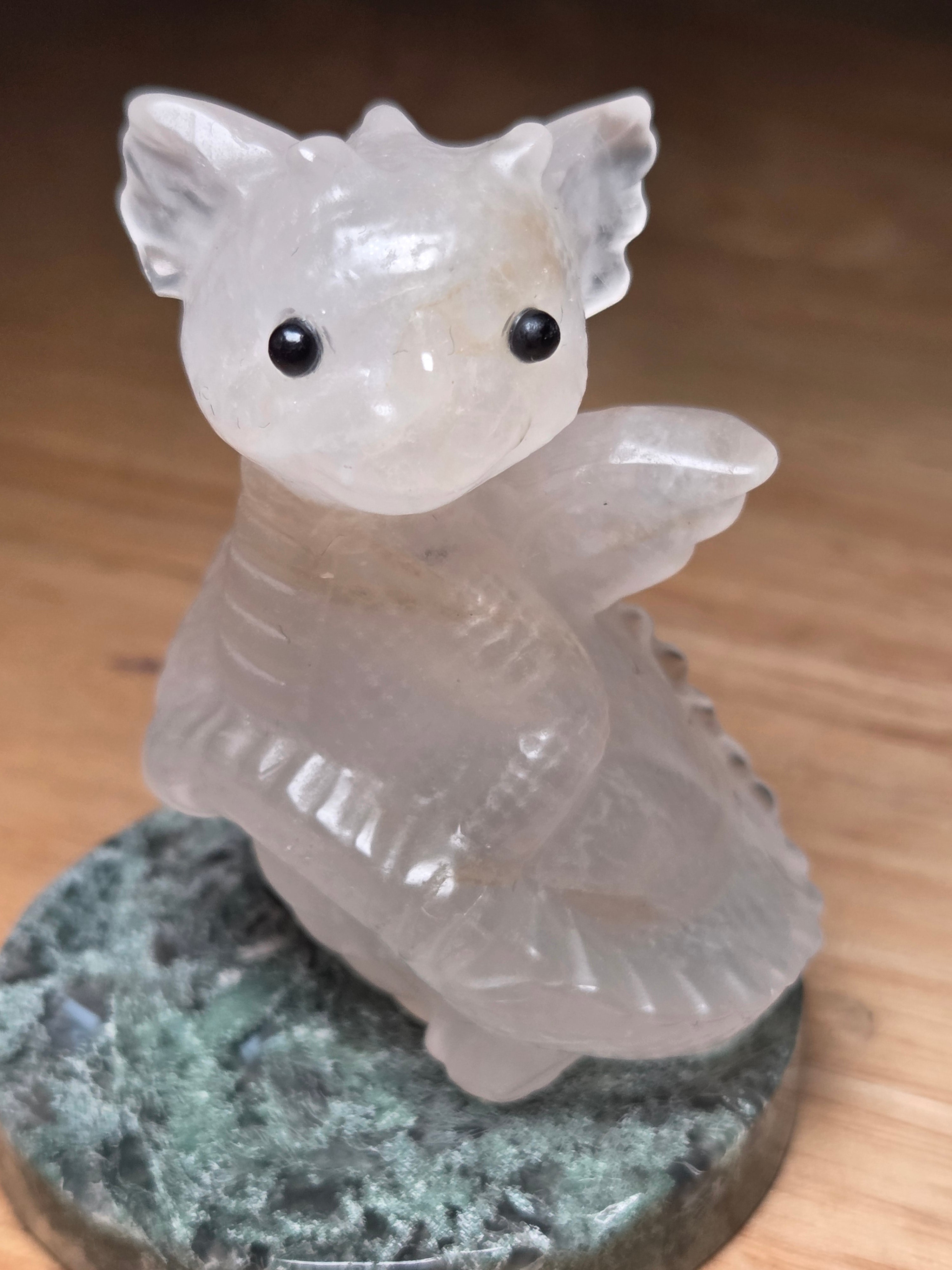 Clear quartz crystal dragon carving