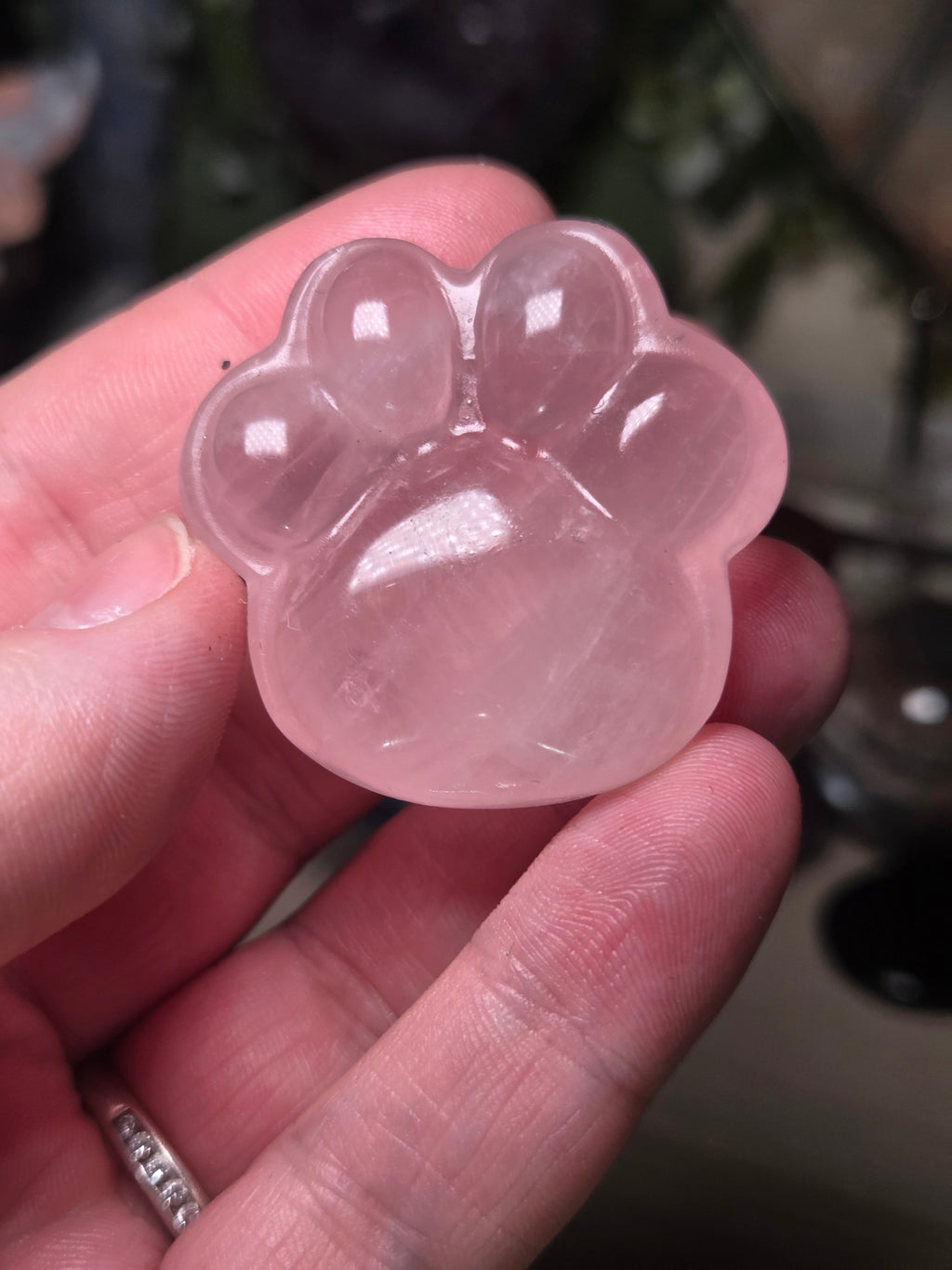 Rose quartz crystal paw print
