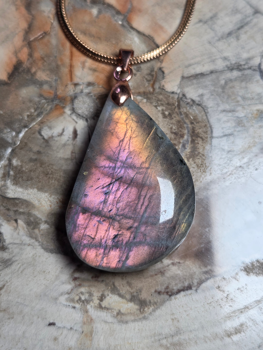 Labradorite crystal rose gold necklace