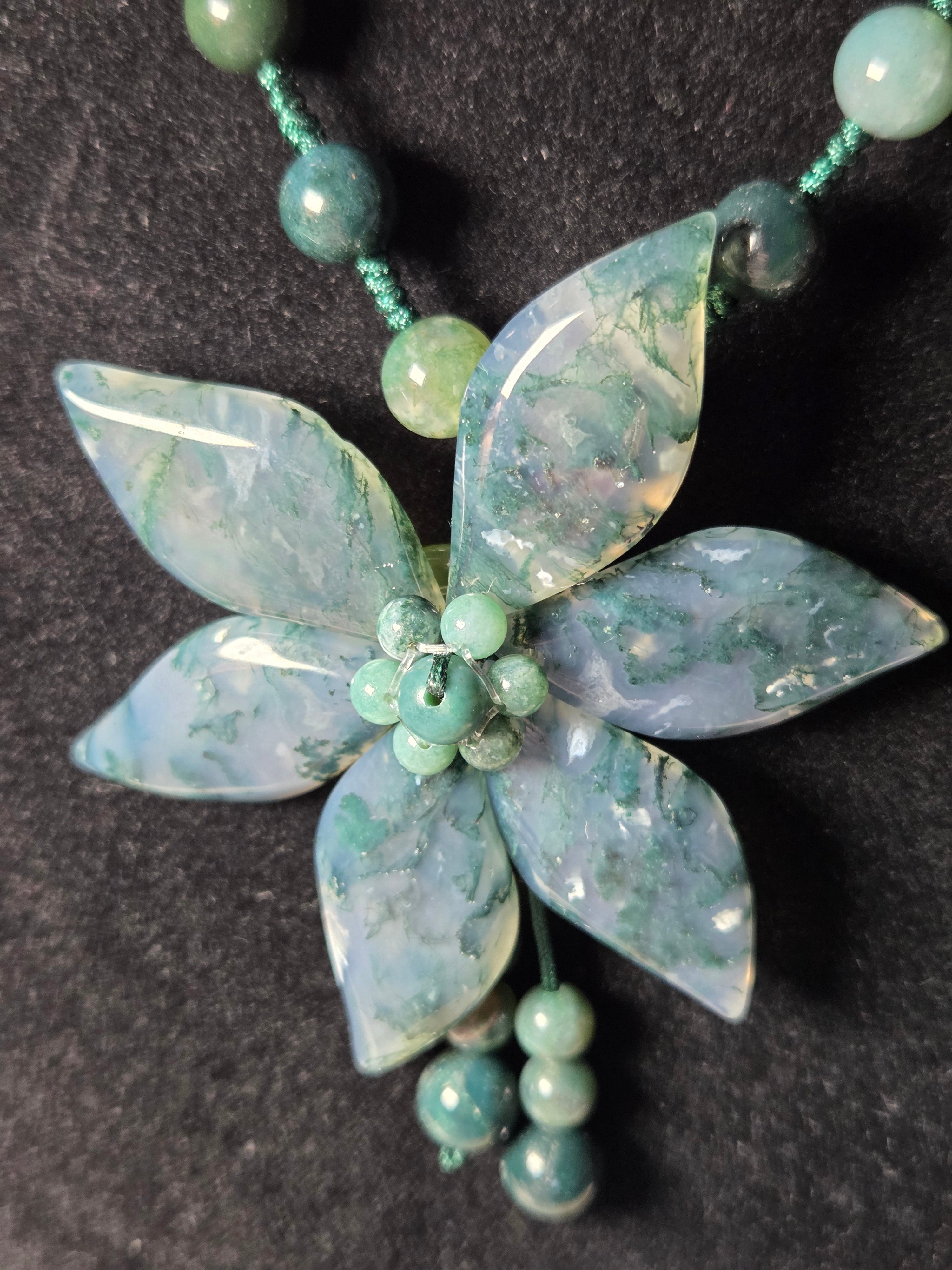 Amazing  grade AAA Moss agate crystal long  necklace