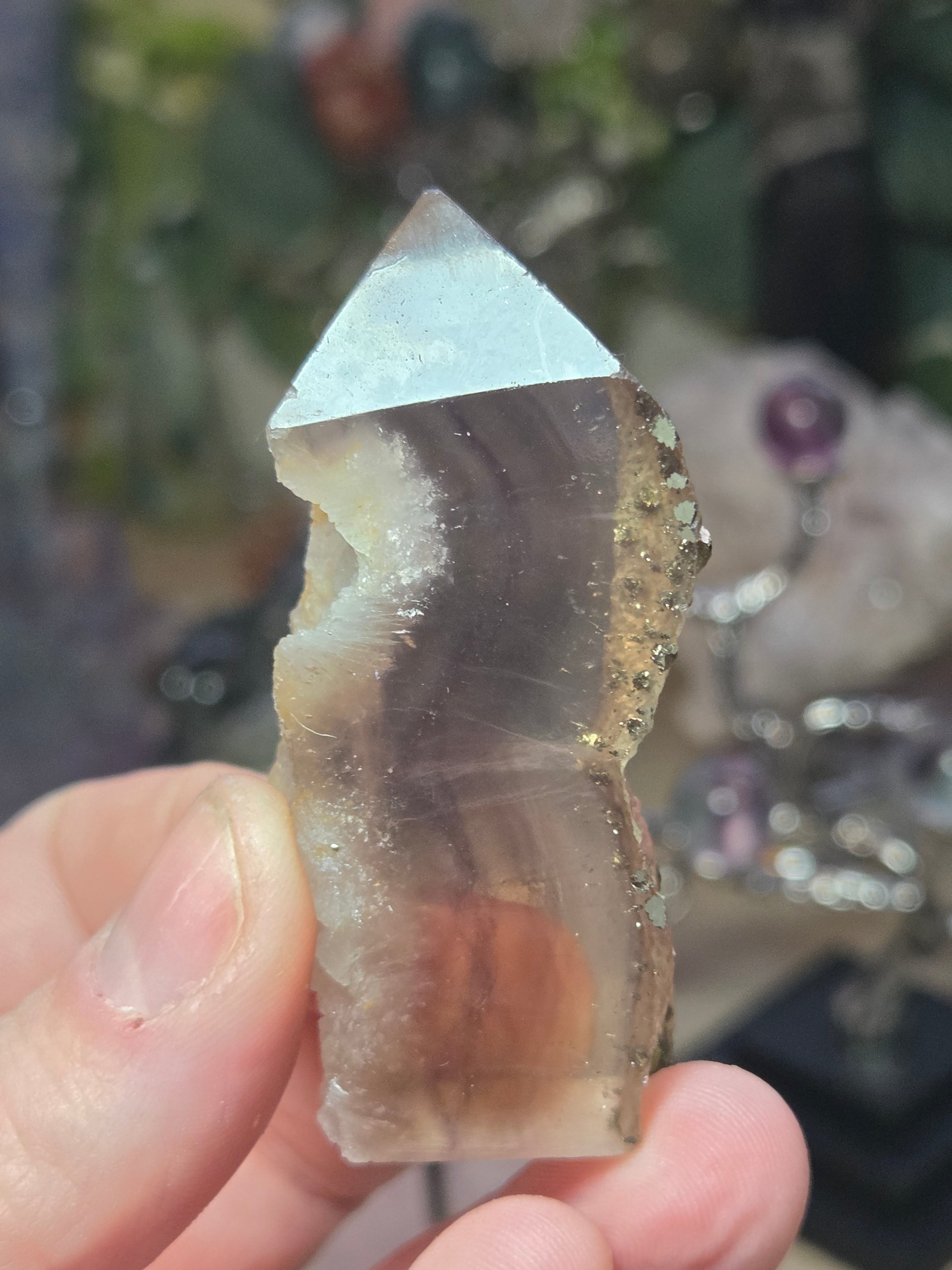 Raw Flourite crystal tower with pyrite
