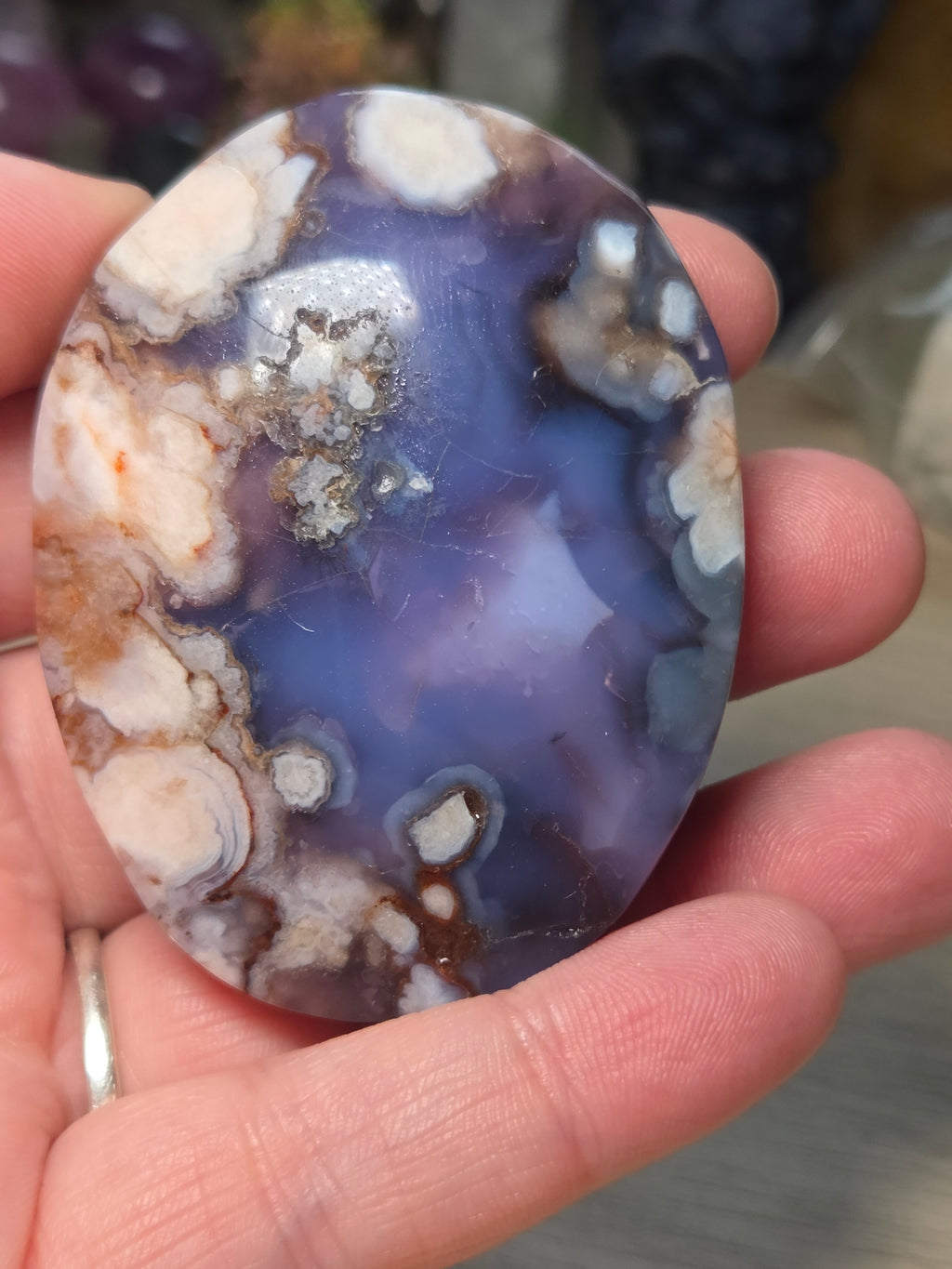 Blue flower agate crystal tower carving