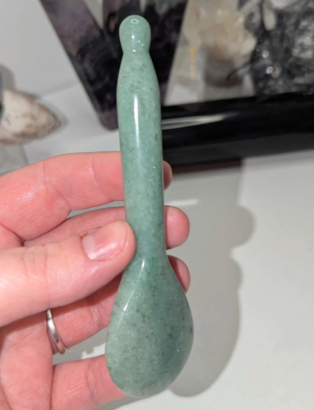Green Aventurine crystal spoon carving