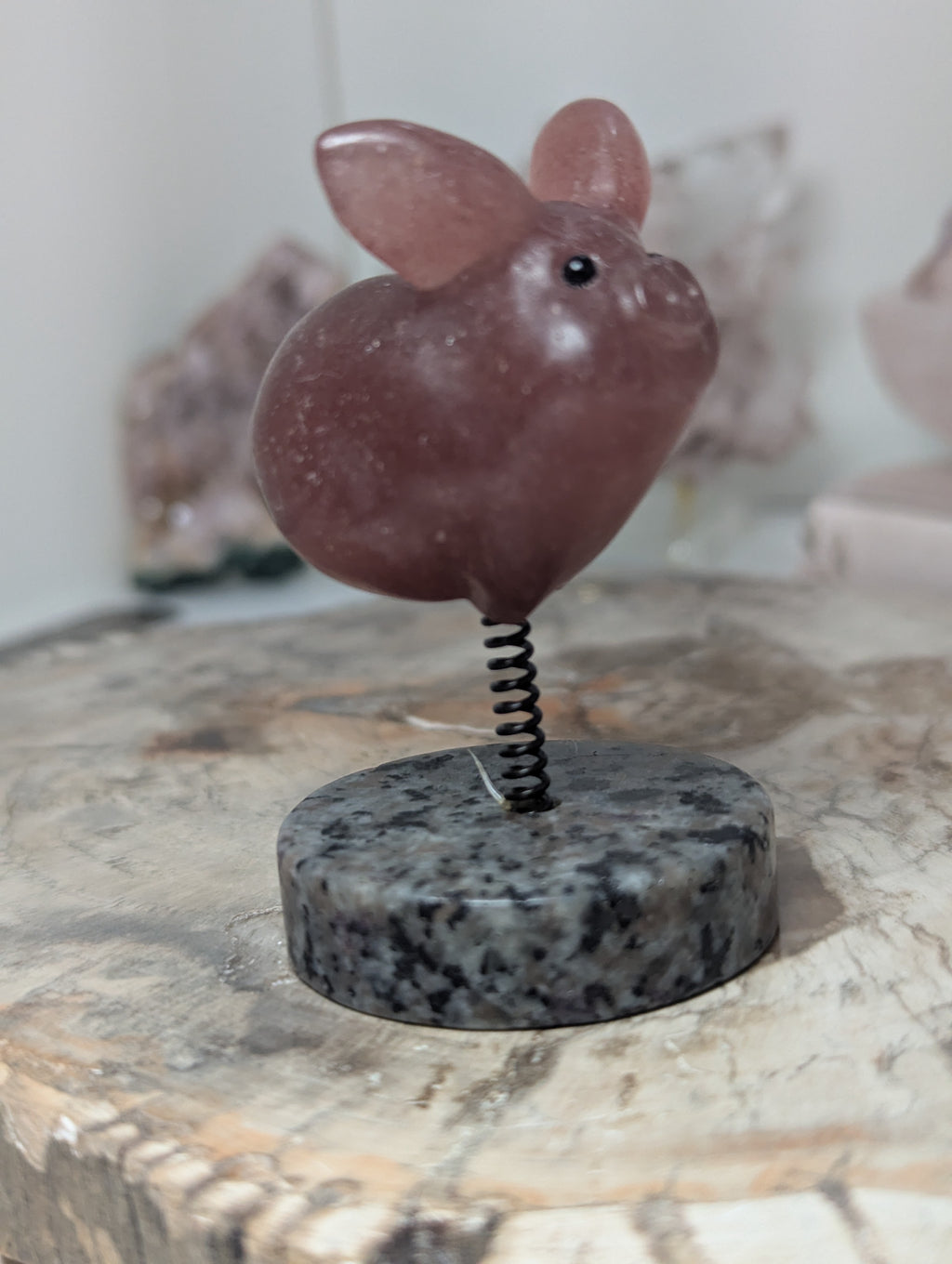 Strawberry quartz crystal flying  pig