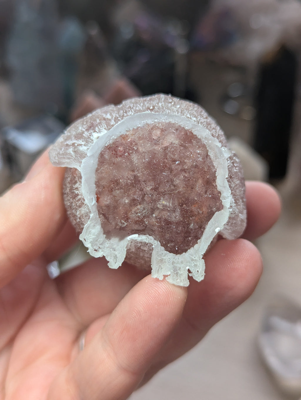 Strawberry quartz in resin crystal owl carving