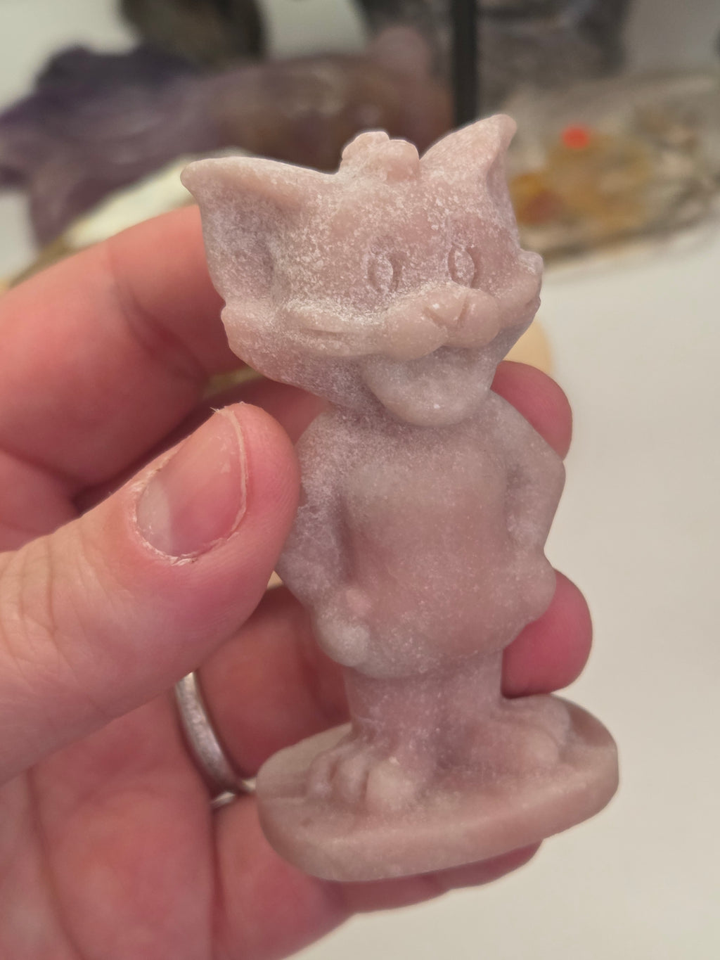 Pink Opal crystal  TOM  the cat carving