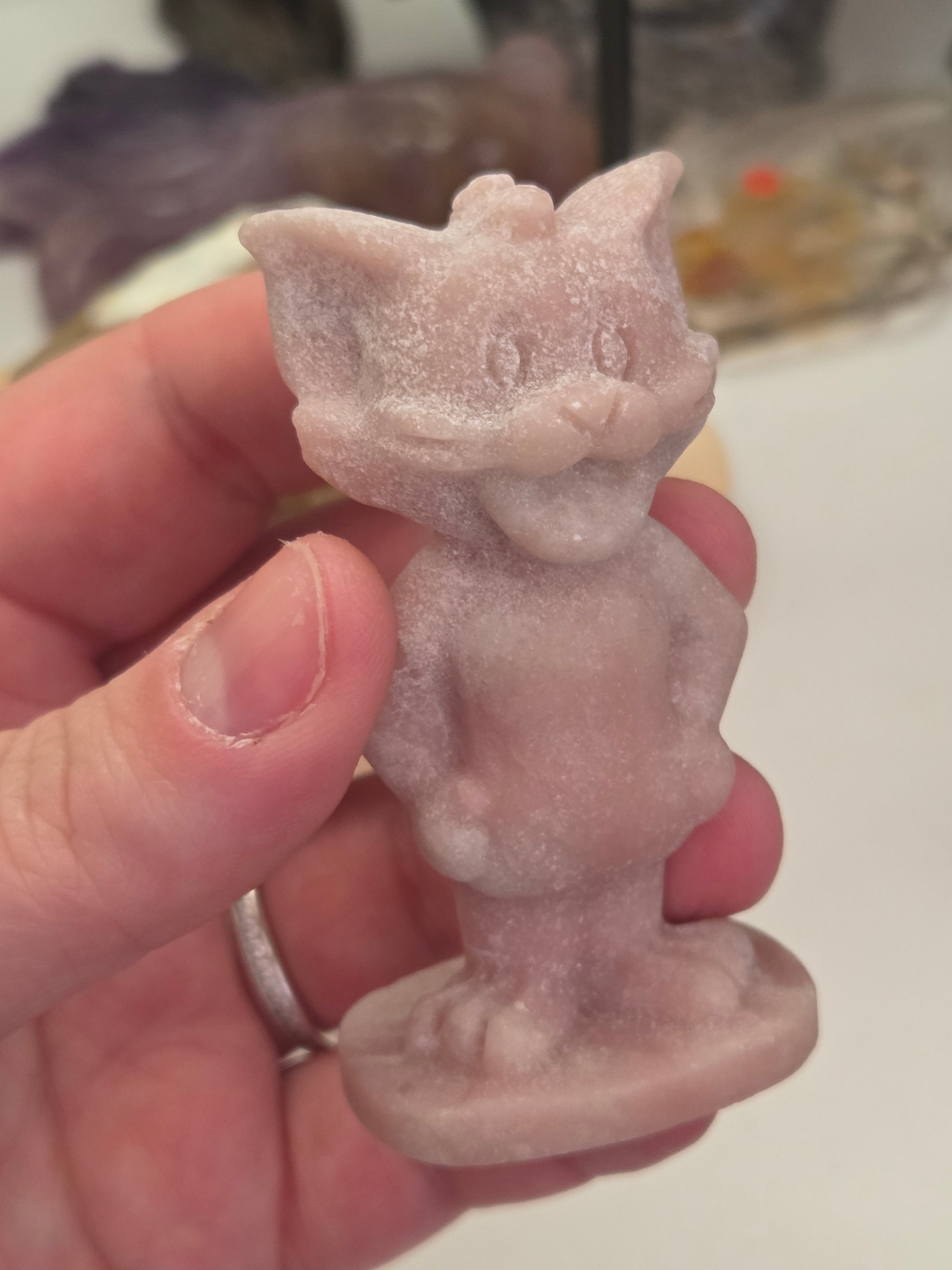 Pink Opal crystal  TOM  the cat carving
