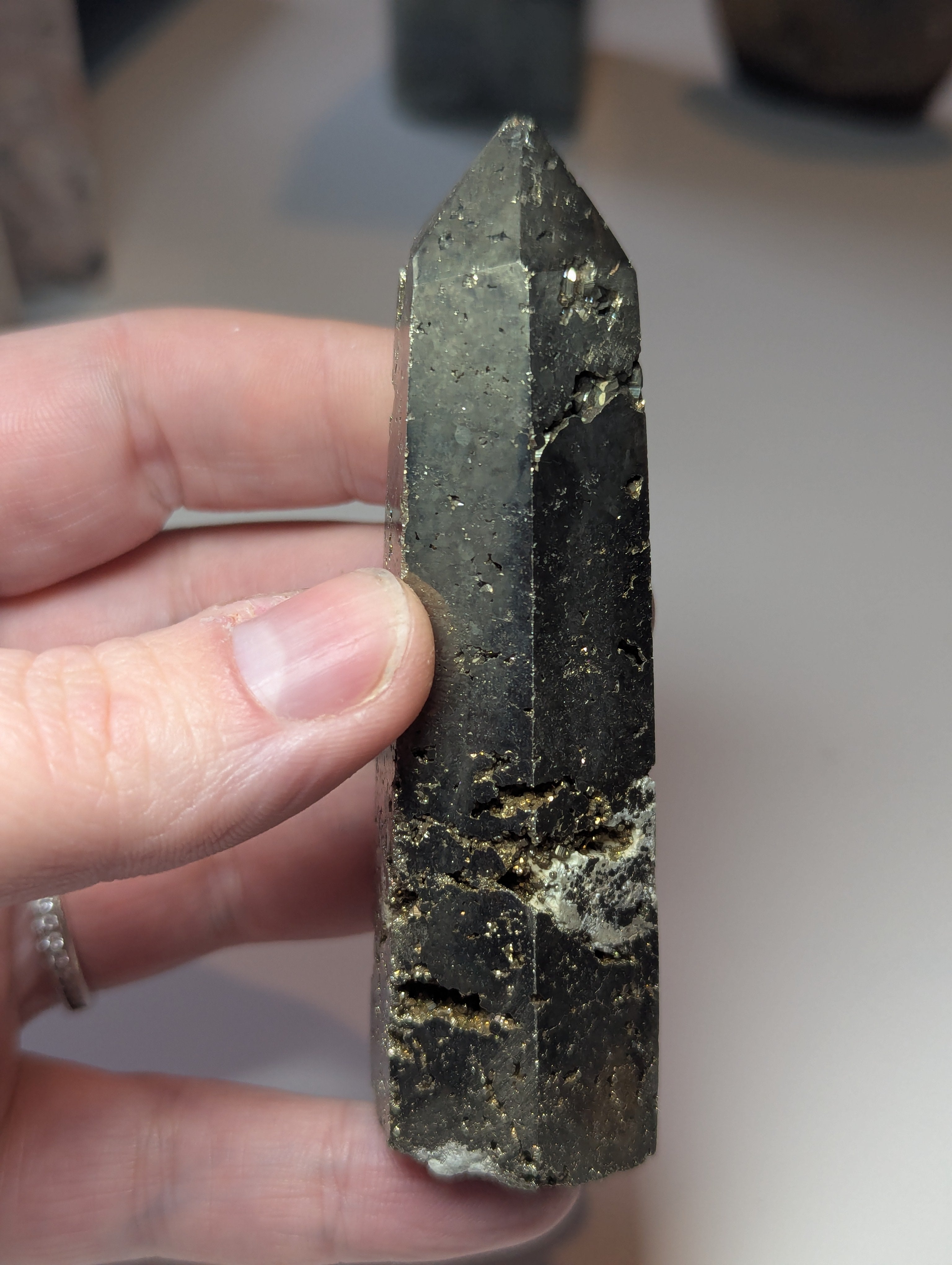Pyrite crystal tower carving
