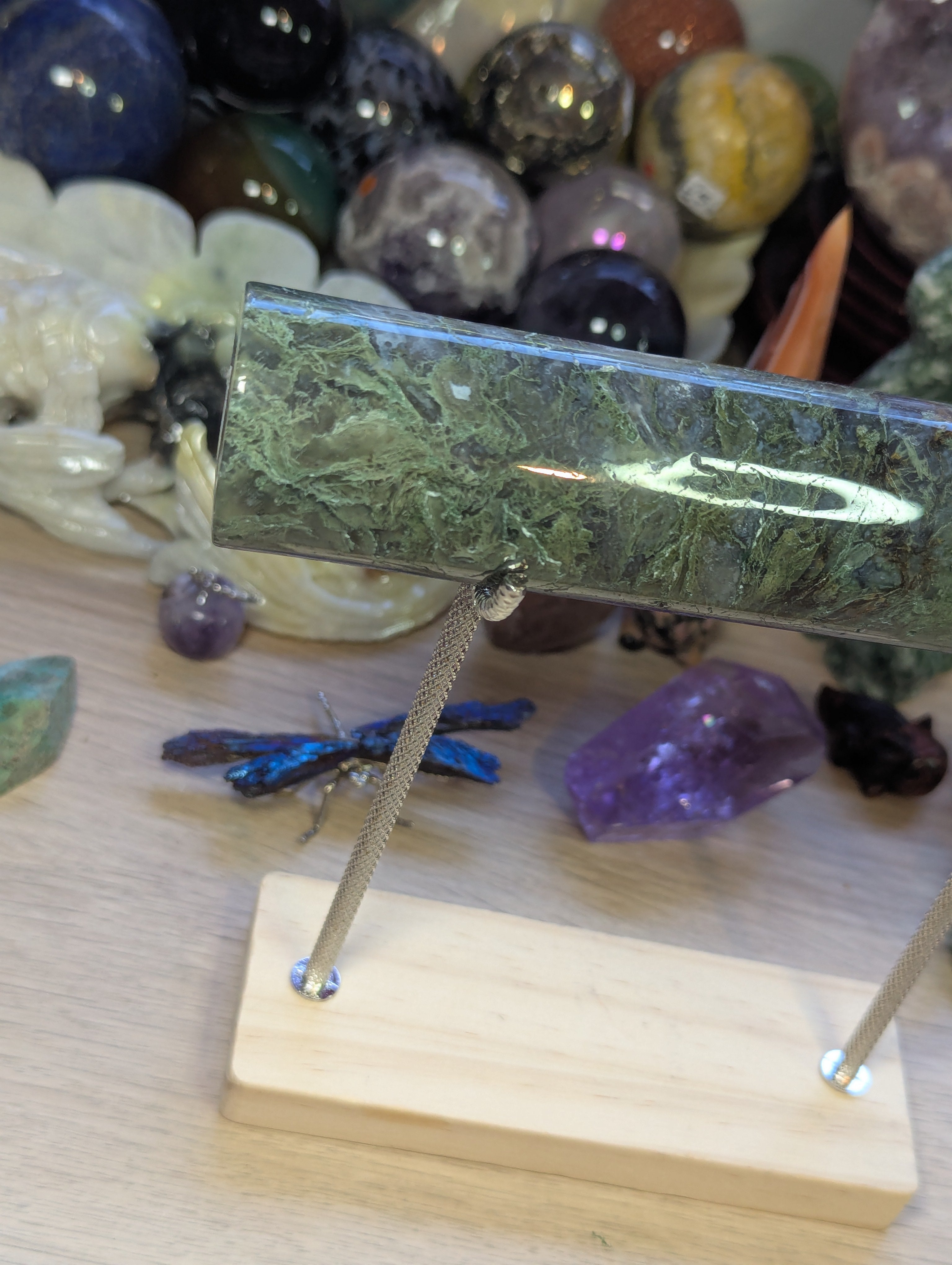 Moss agate crystal bracelet stand