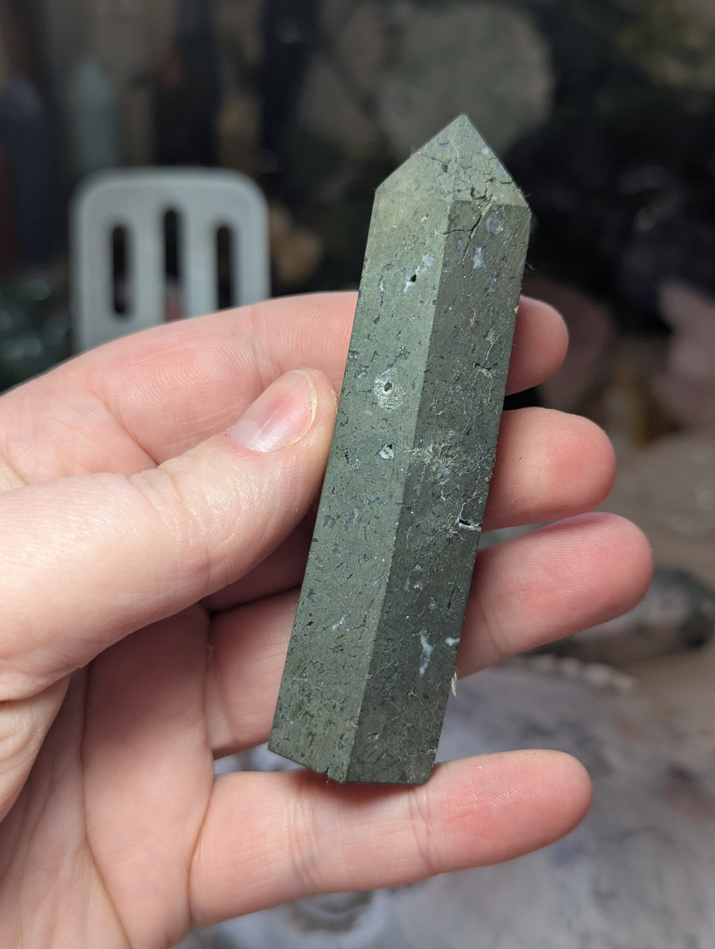 Pyrite crystal tower with agate and has opened natural caves