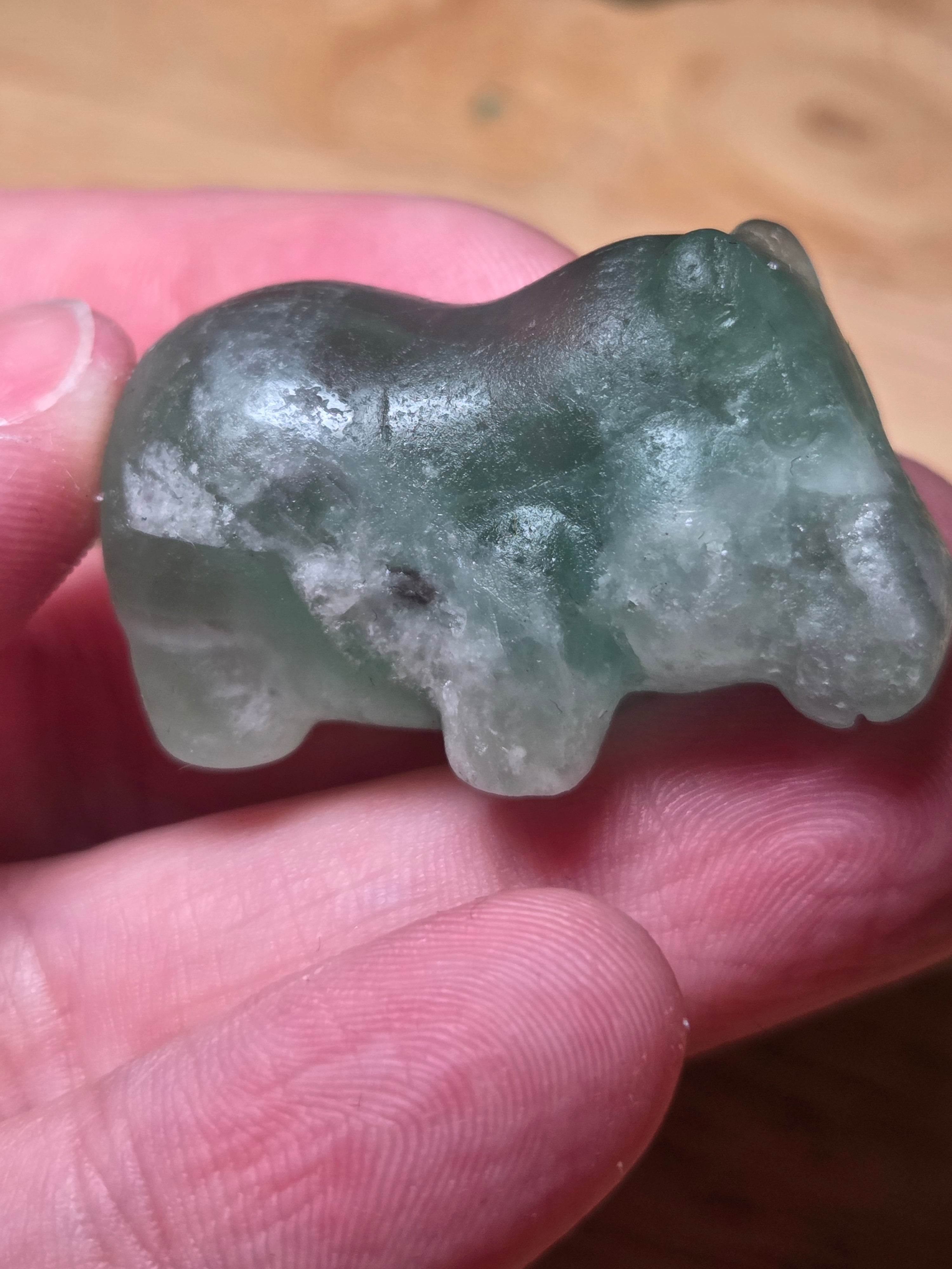 Flourite crystal  Hippo carving
