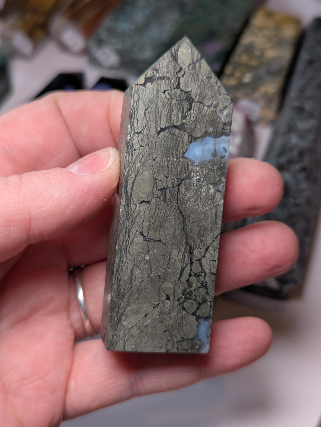 Pyrite crystal with Agate tower