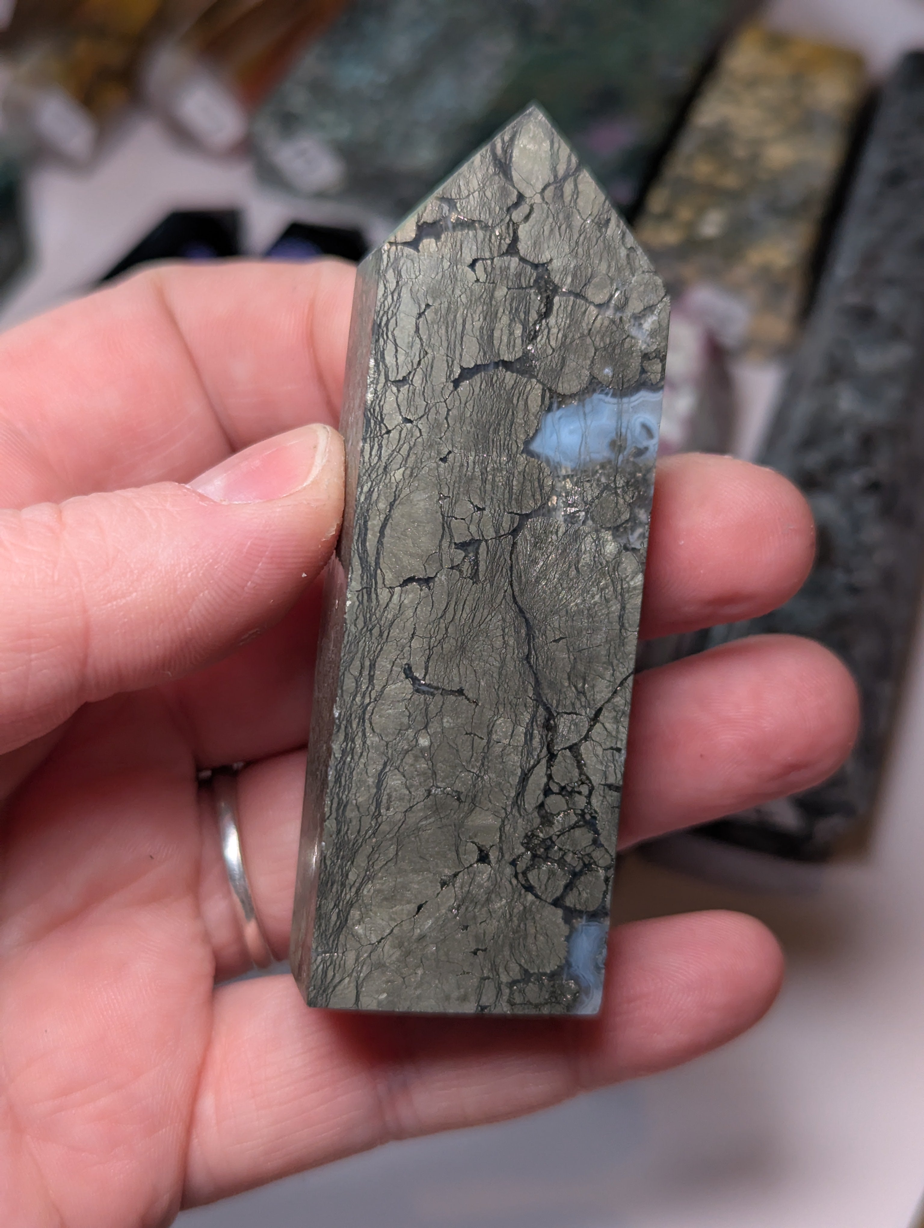 Pyrite crystal with Agate tower